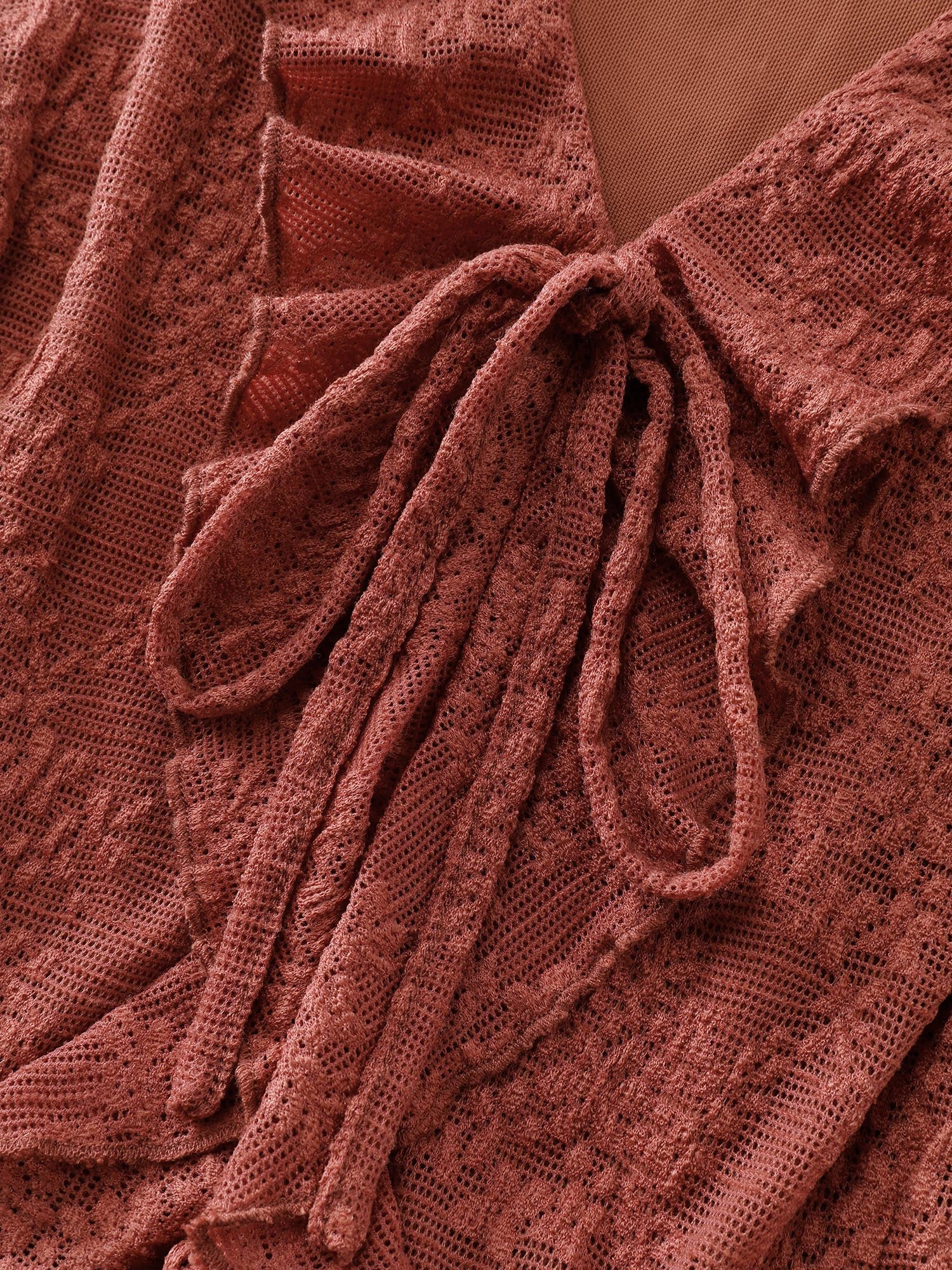 Ruffled Edge Lace Trim Tie Blouse - Image 6