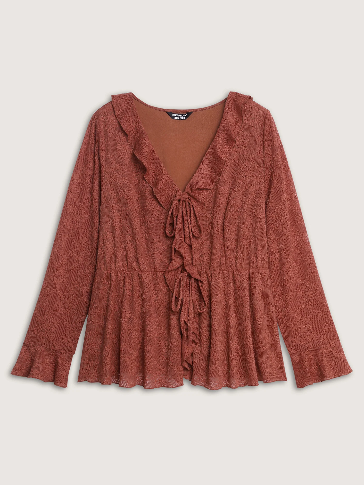 Ruffled Edge Lace Trim Tie Blouse - Image 9