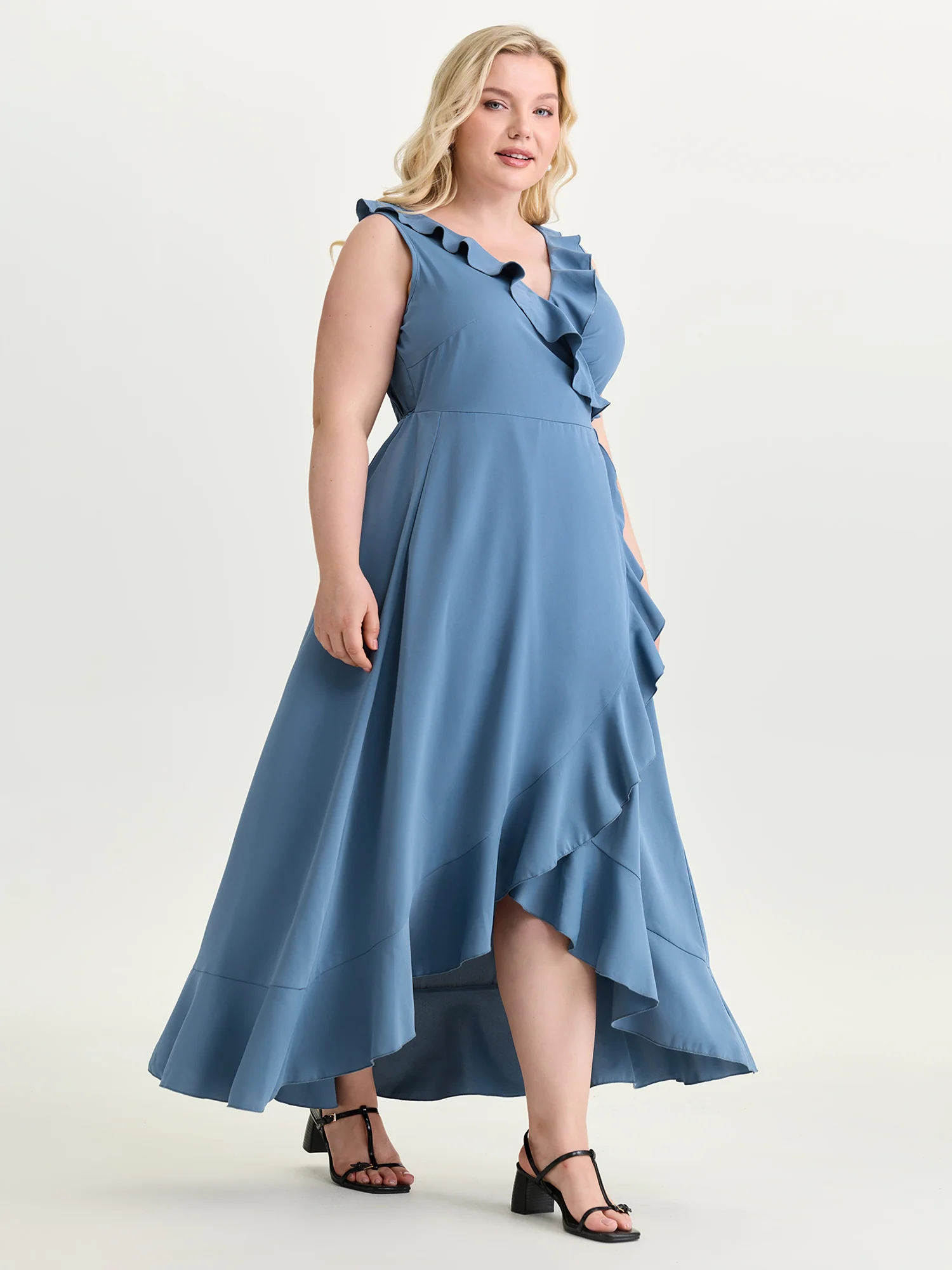 Ruffled Edge Layered Hem Midi Dress