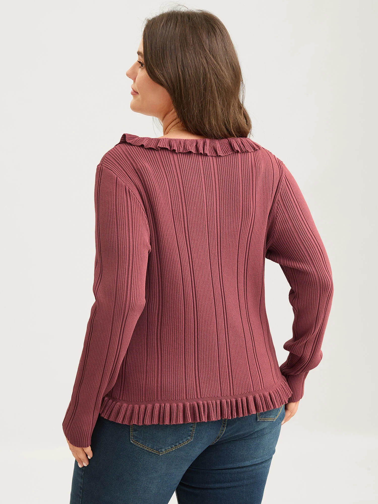 Ruffled Edged Front Tie Knit Cardigan - Image 5
