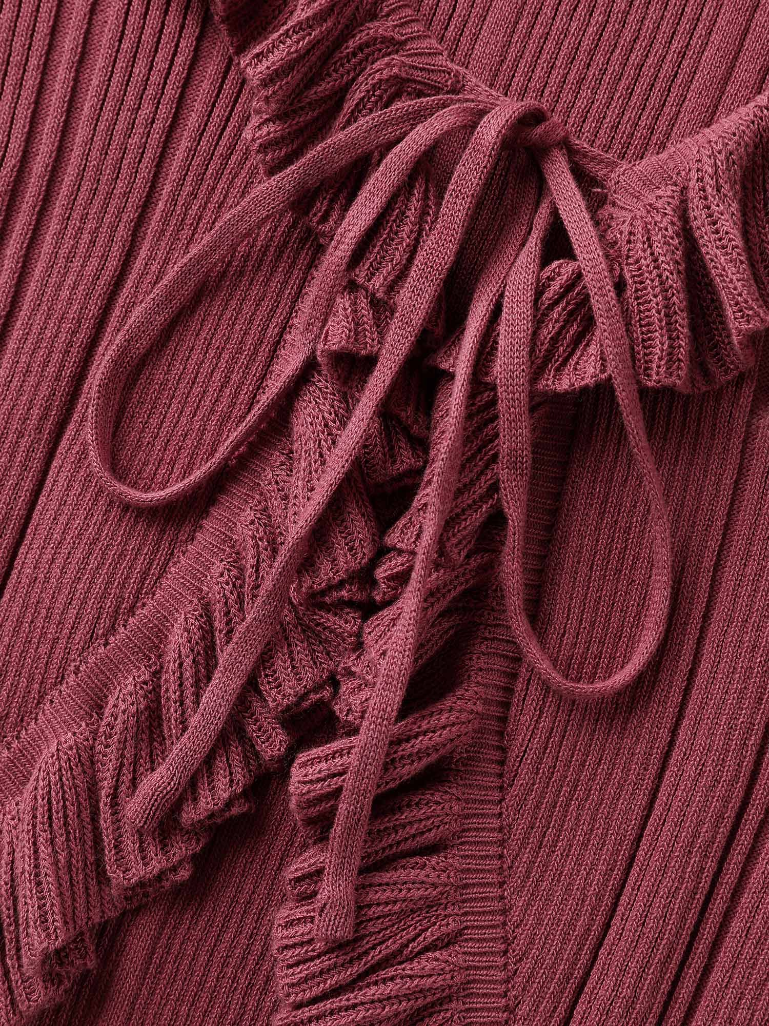 Ruffled Edged Front Tie Knit Cardigan - Image 6