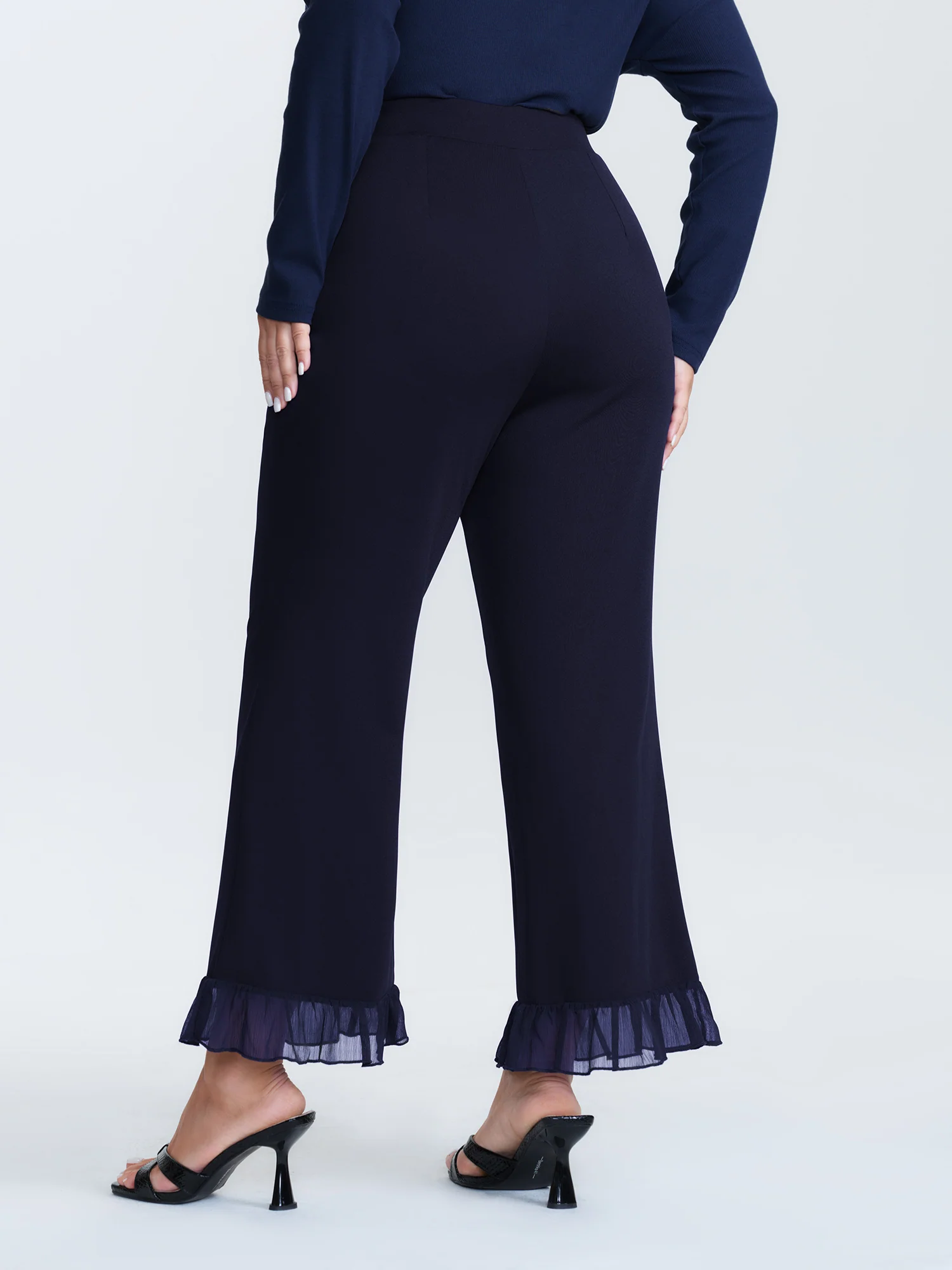 Ruffled Flared Hem Plain Pants - Image 15
