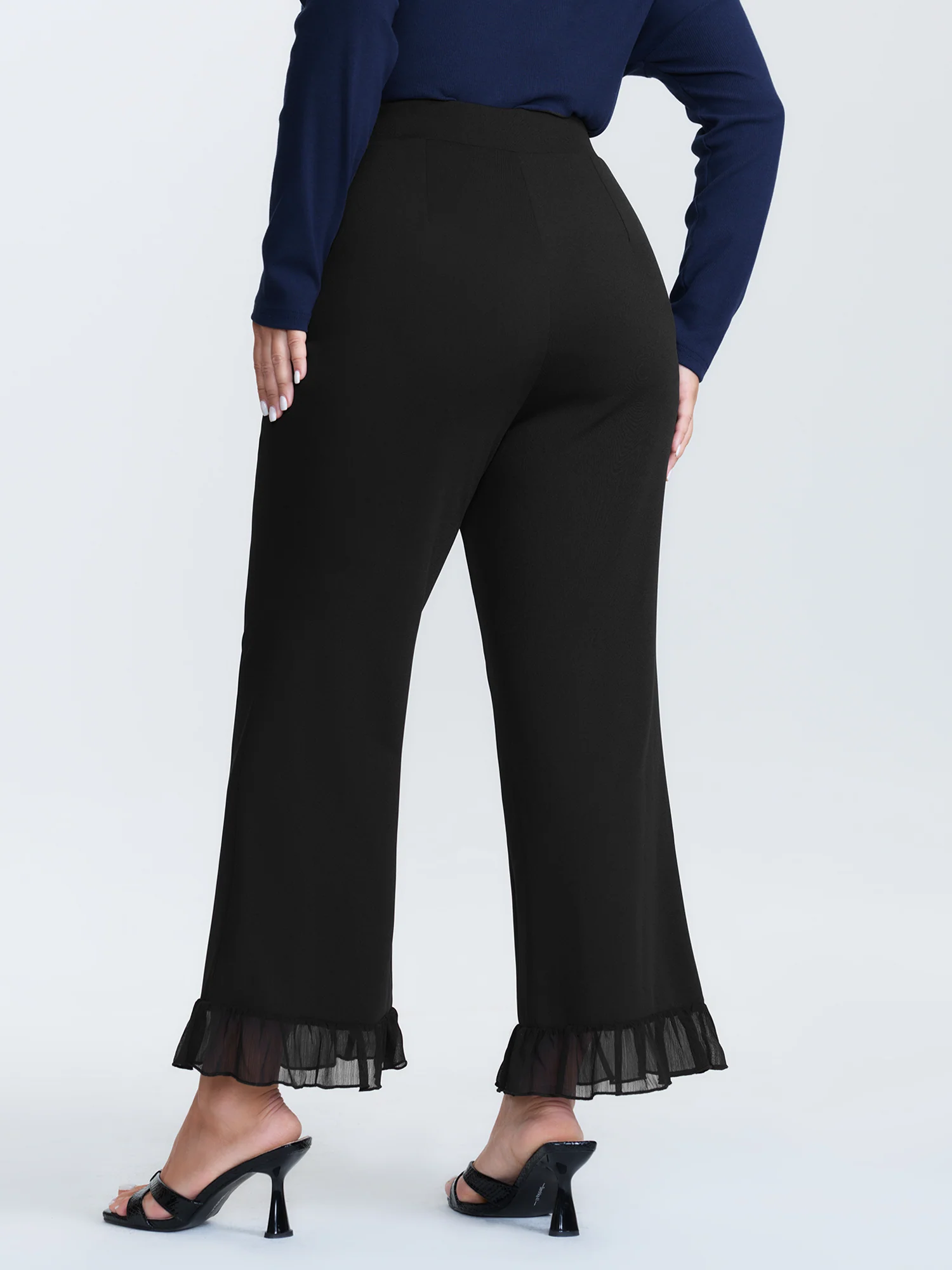 Ruffled Flared Hem Plain Pants - Image 6