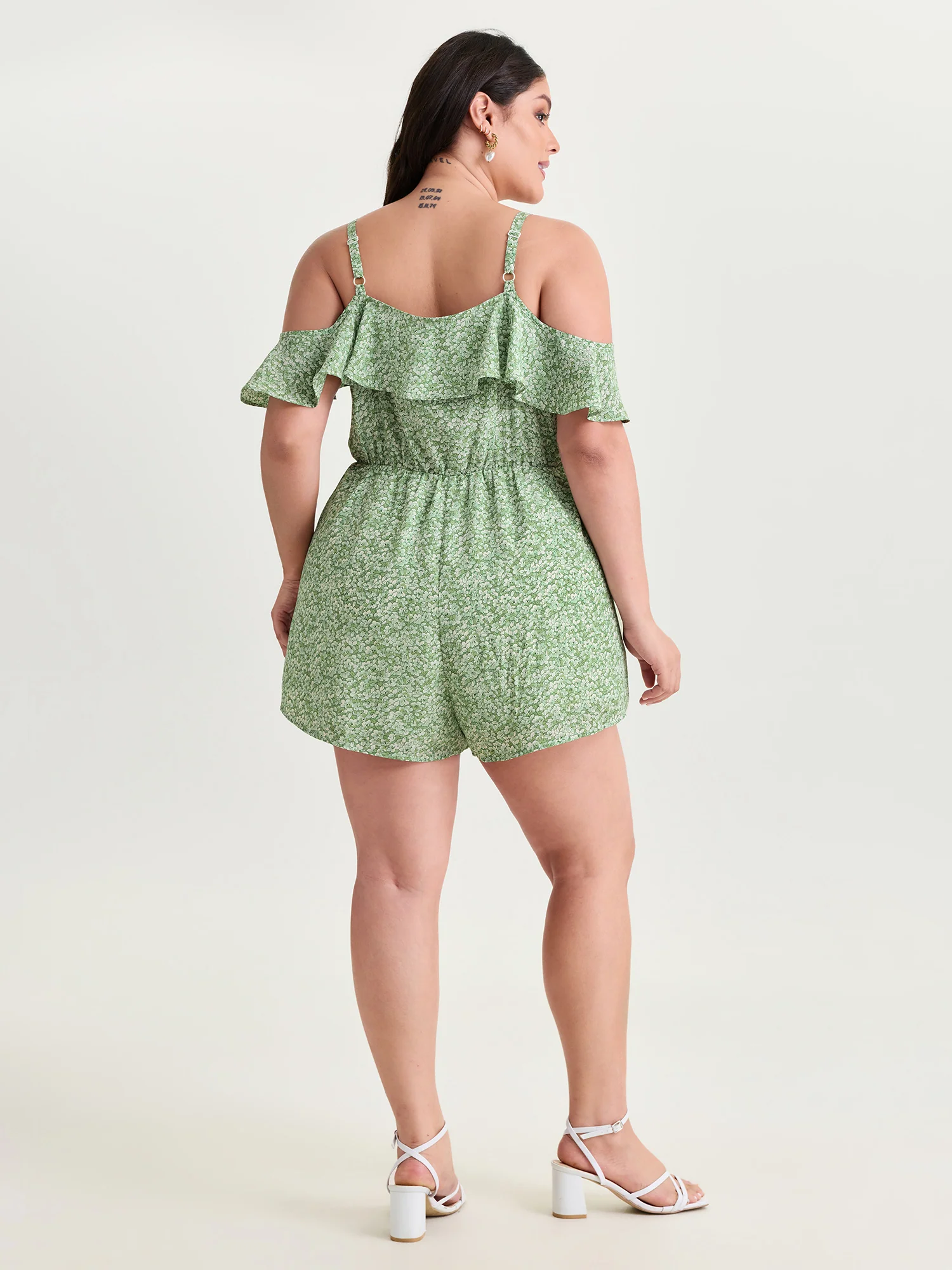 Ruffled Floral Print Drawstring Waist Romper - Image 4