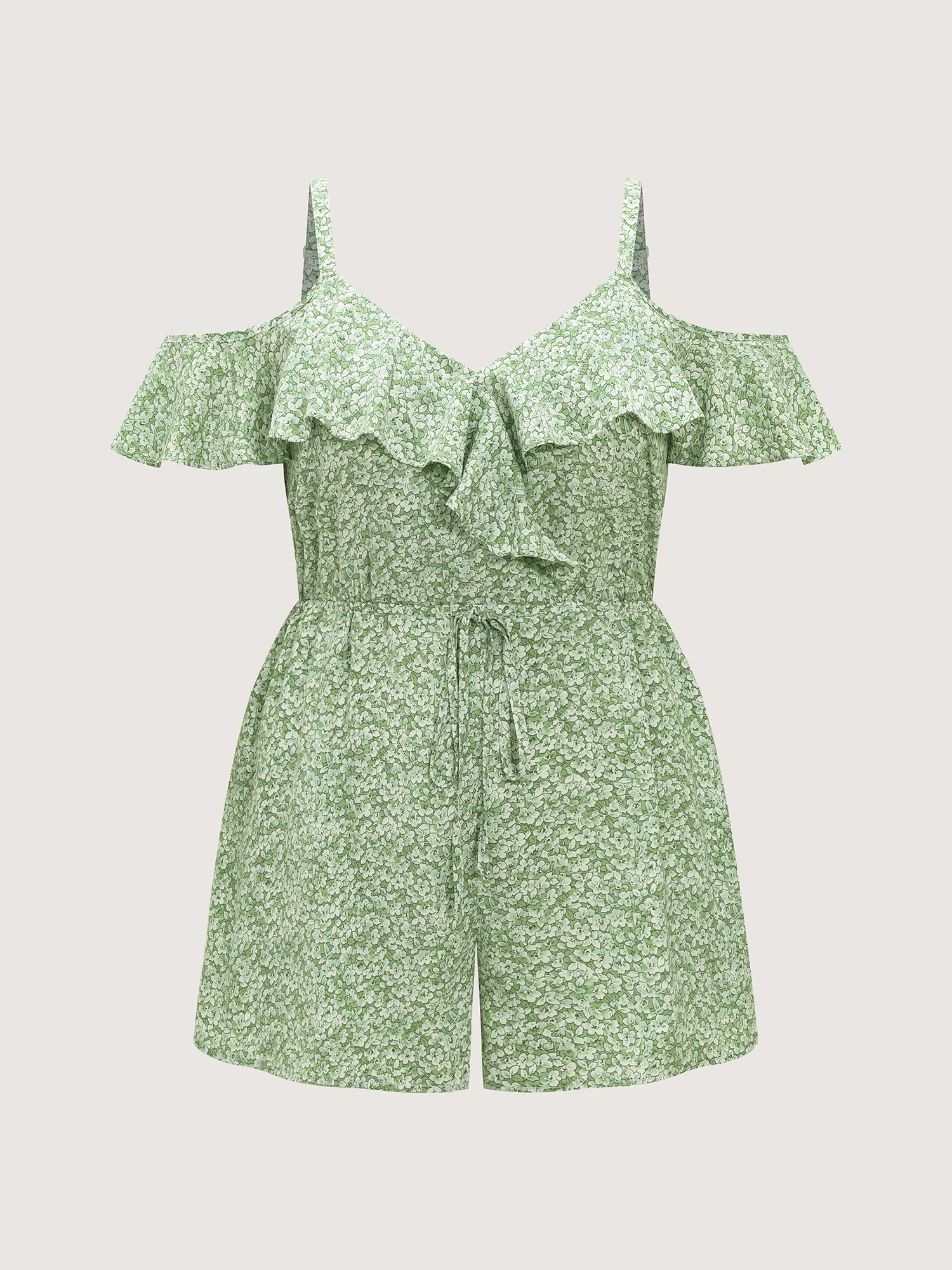 Ruffled Floral Print Drawstring Waist Romper - Image 7