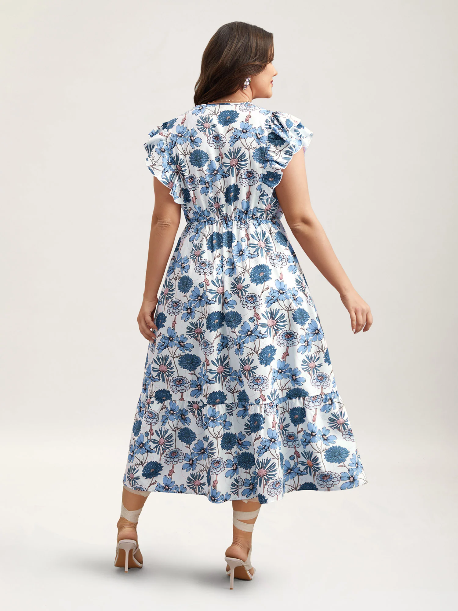 Ruffled Floral Print Stretchy-Waist Midi Dress - Image 13
