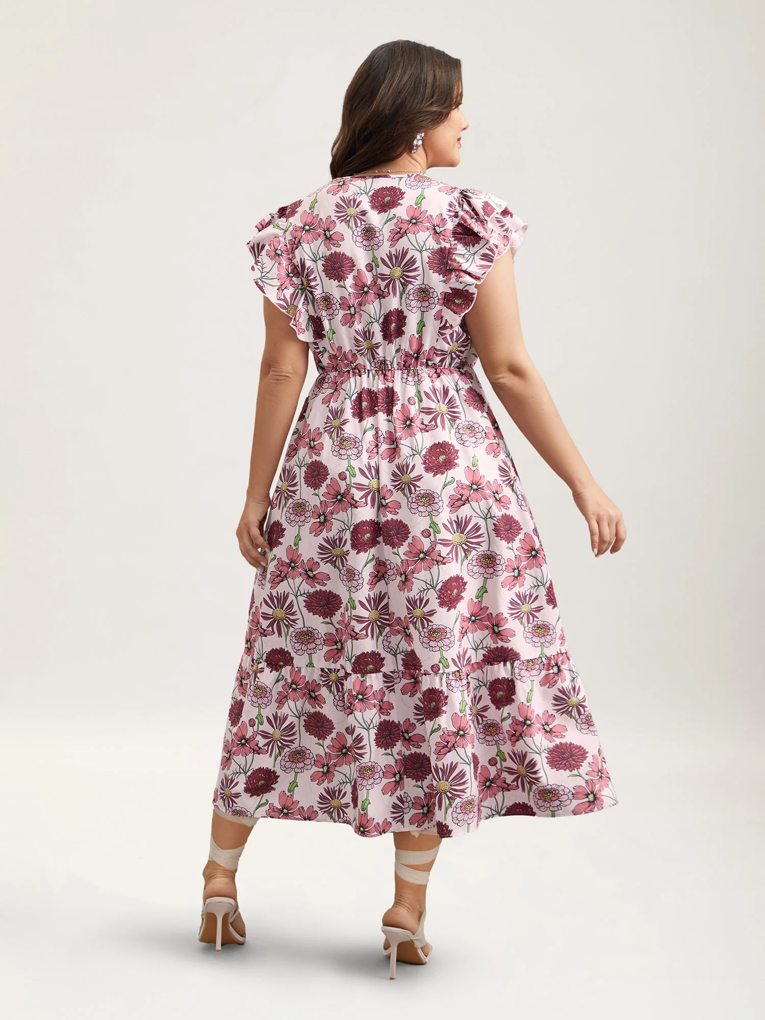 Ruffled Floral Print Stretchy-Waist Midi Dress - Image 5