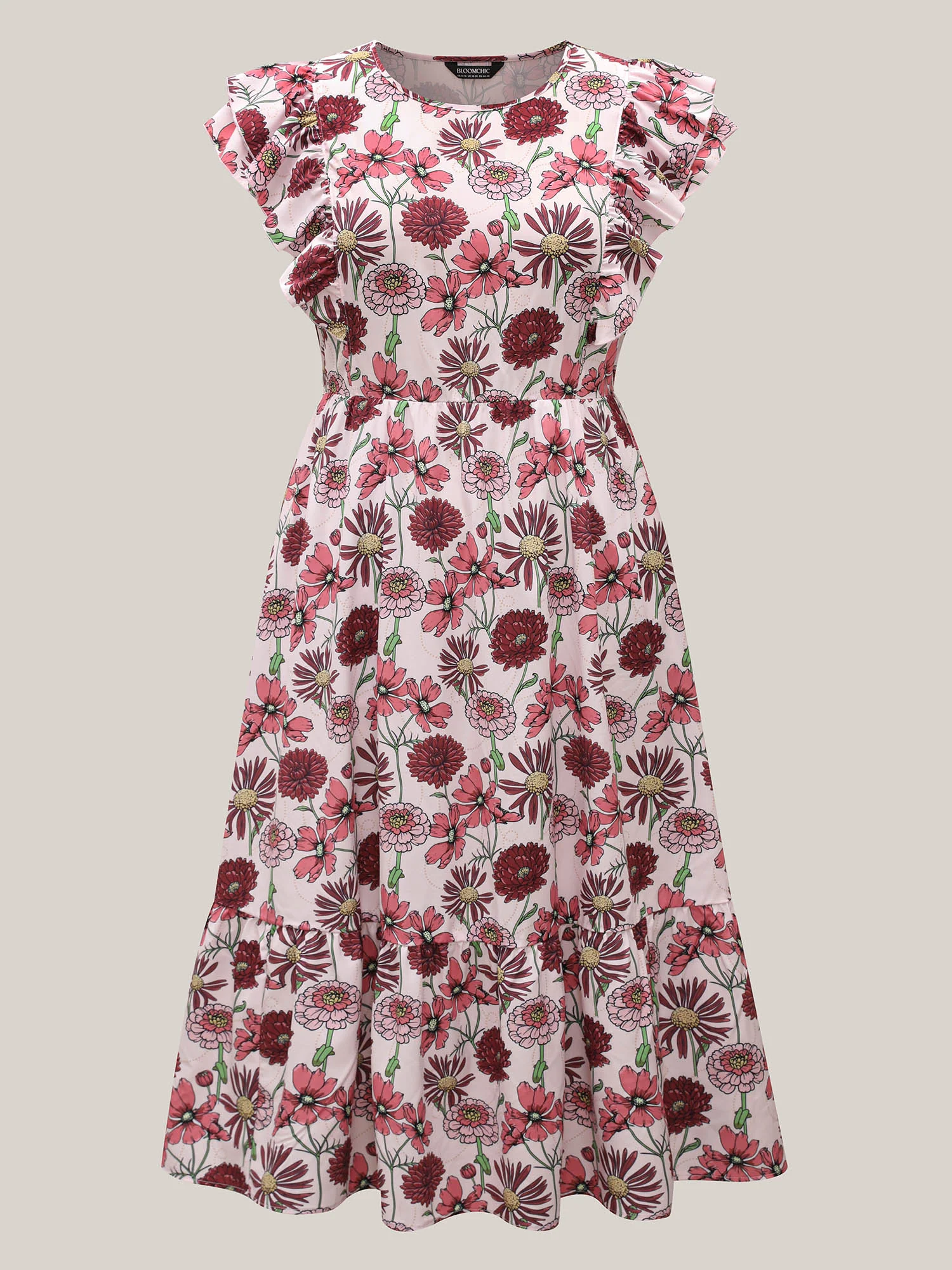 Ruffled Floral Print Stretchy-Waist Midi Dress - Image 8