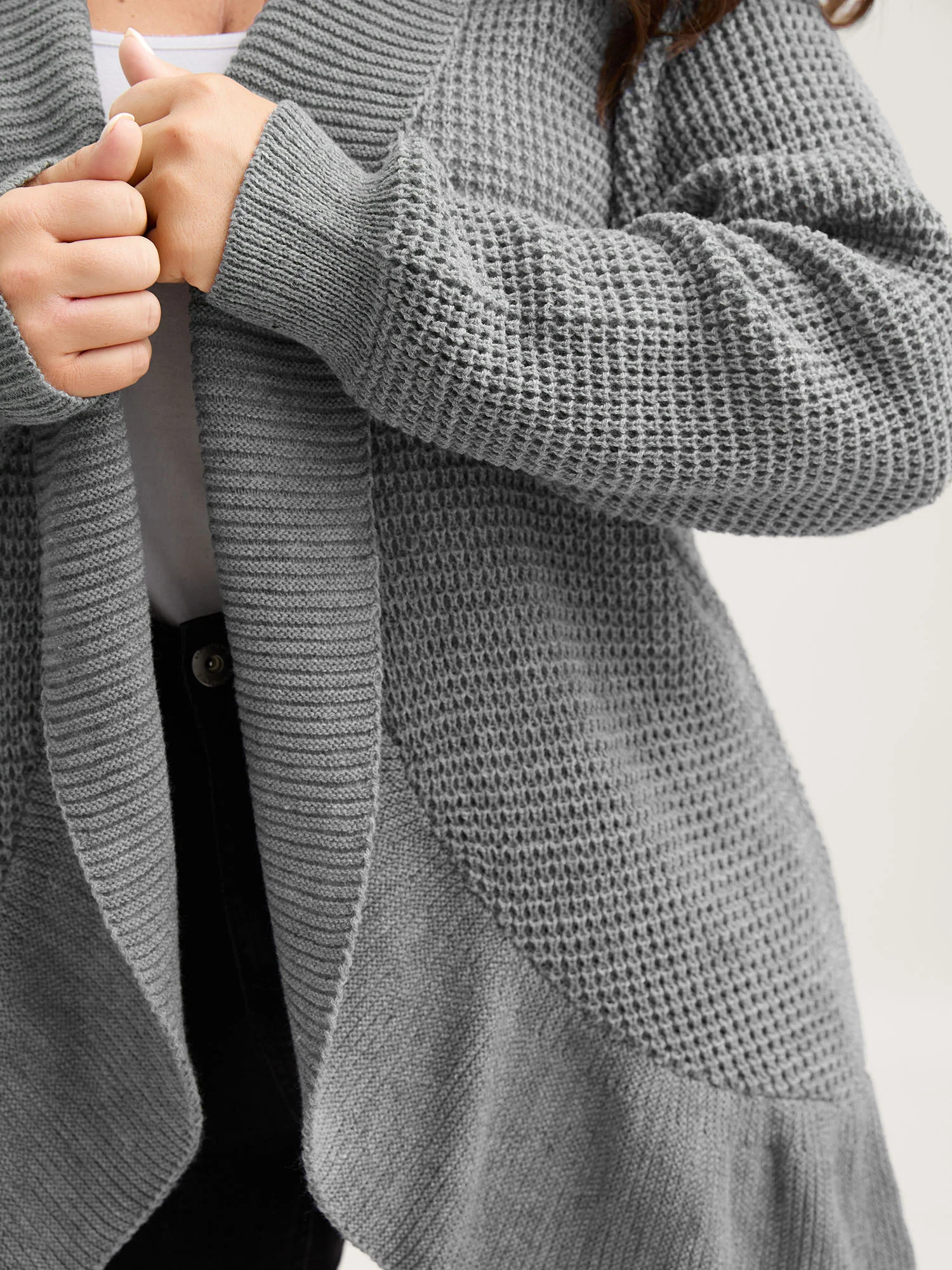 Ruffled Folded Hem Open-Front Cardigan - Image 2