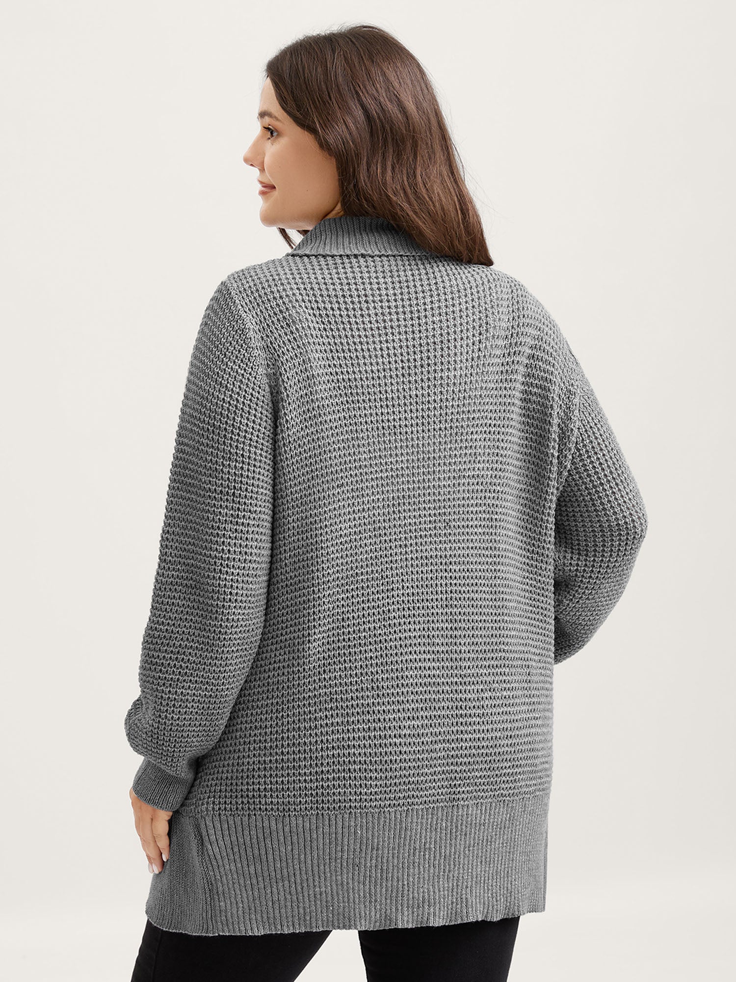 Ruffled Folded Hem Open-Front Cardigan - Image 5