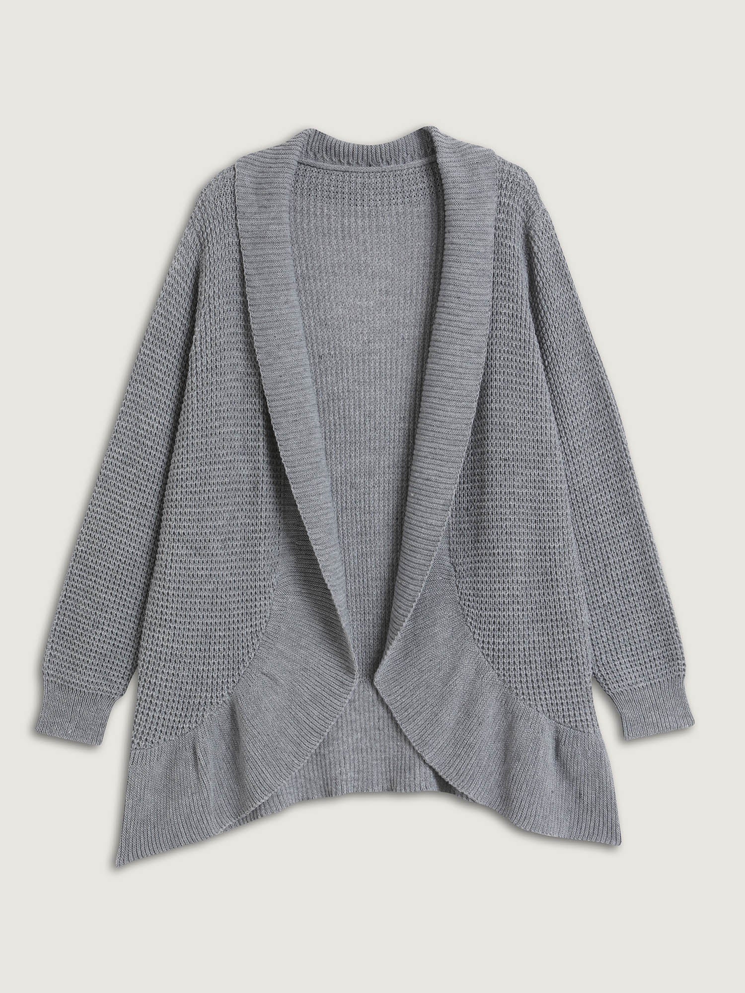 Ruffled Folded Hem Open-Front Cardigan - Image 8