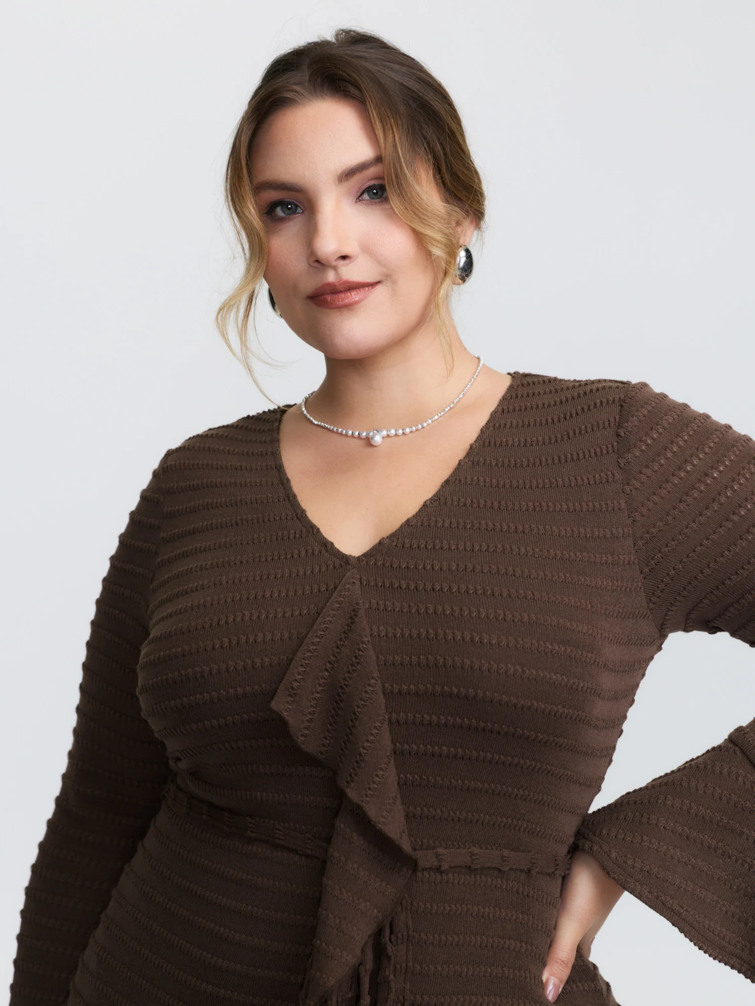Ruffled Front Slit Ribbed Maxi Dress - Image 2