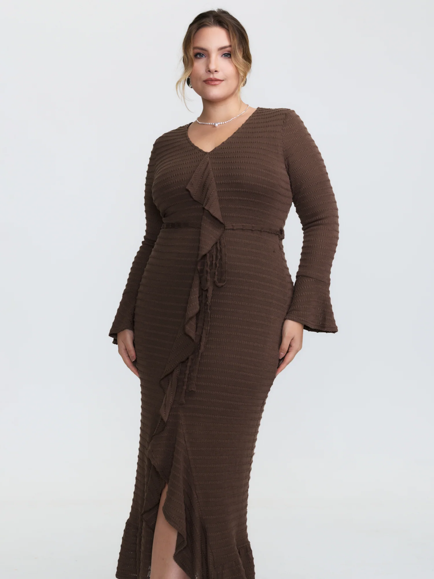Ruffled Front Slit Ribbed Maxi Dress - Image 3