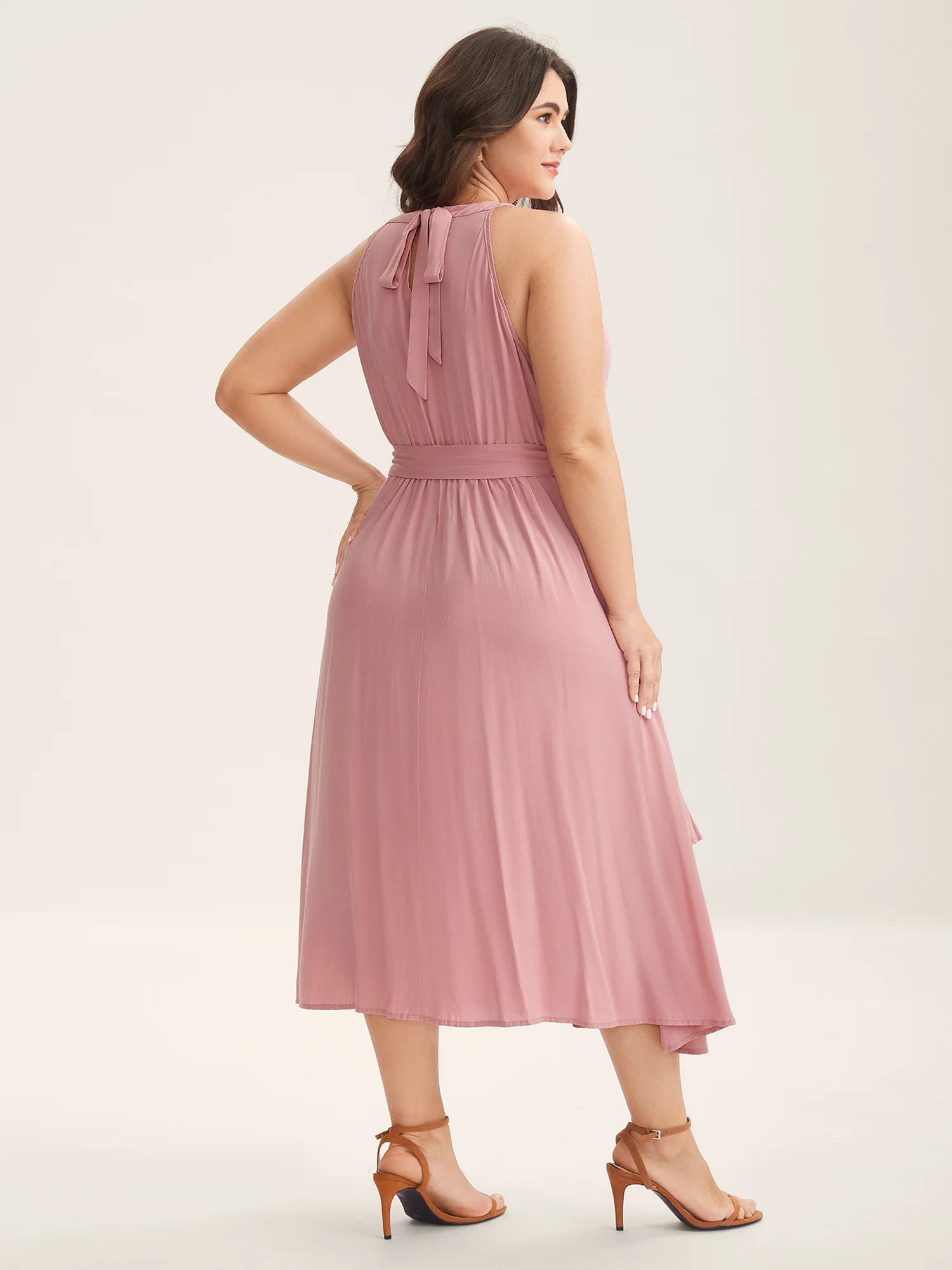 Ruffled Halter Neck Solid Midi Dress - Image 4