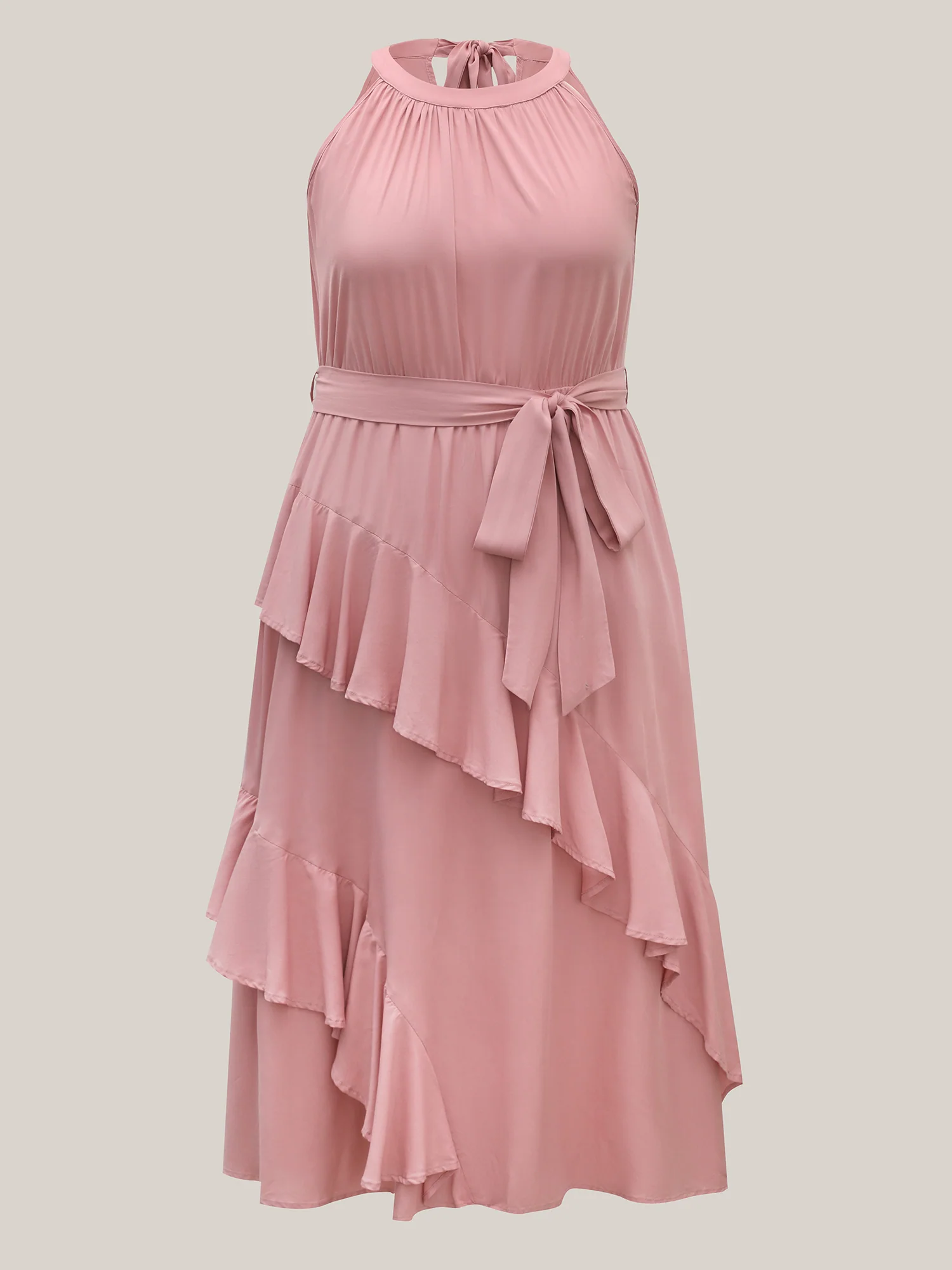 Ruffled Halter Neck Solid Midi Dress - Image 7