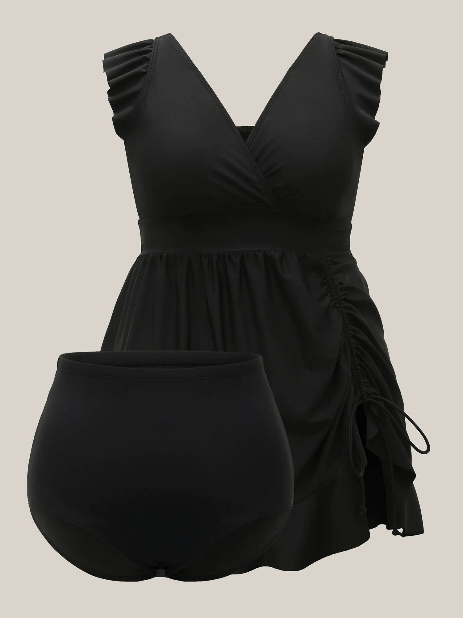 Ruffled Hem Flutter Sleeve Drawstring Swim Dress - Image 9