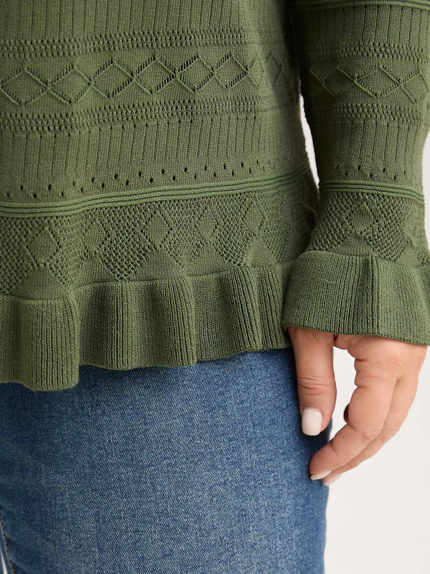 Ruffled Hem Front Tie Textured Lightweight Cardigan - Image 2