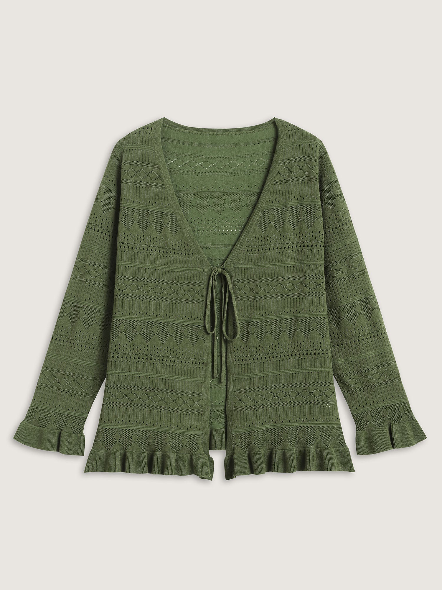 Ruffled Hem Front Tie Textured Lightweight Cardigan - Image 8
