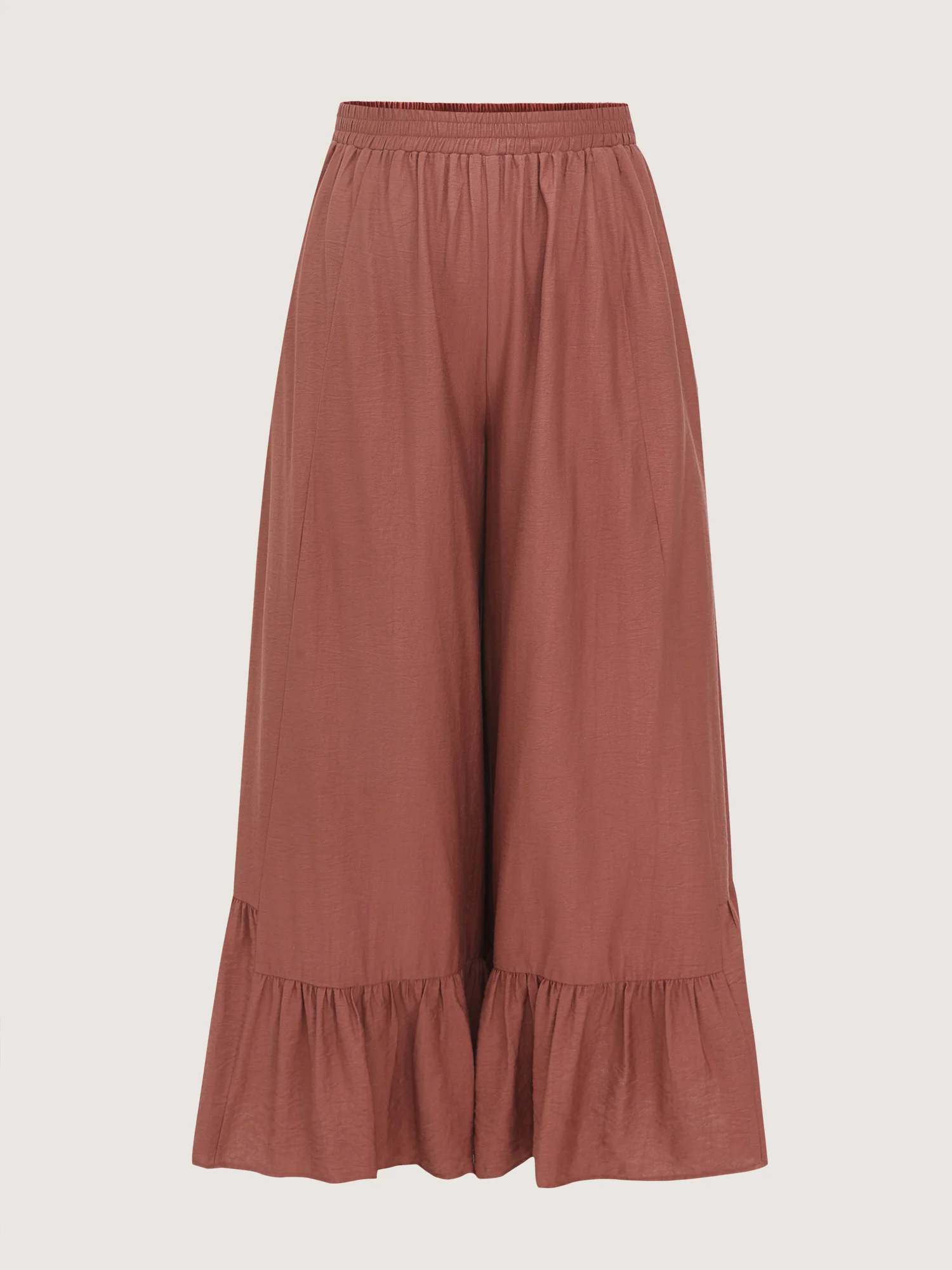 Ruffled Hem Plain Flowy Pants - Image 8