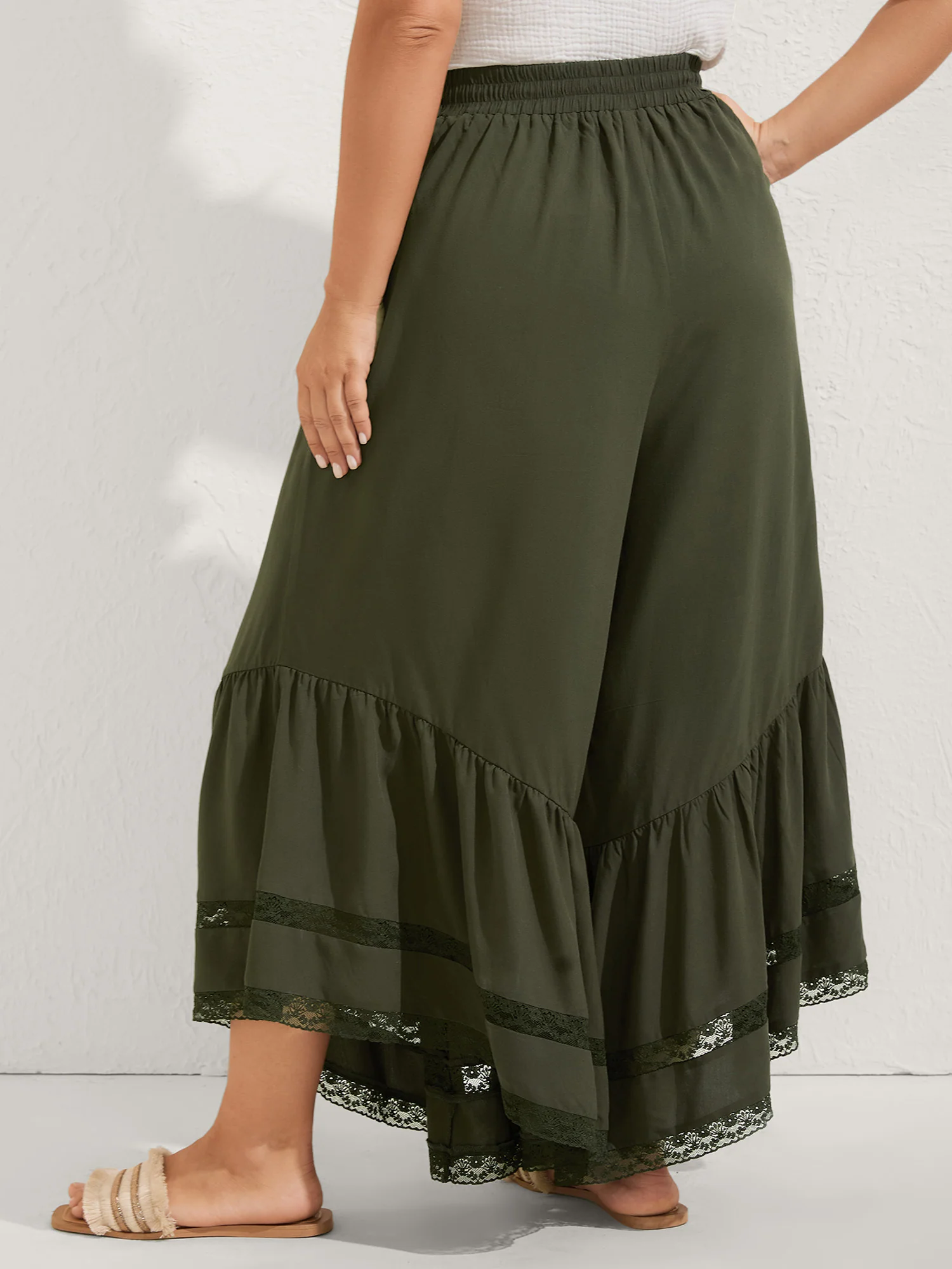 Ruffled Lace Hem Wide-Leg Pants - Image 4