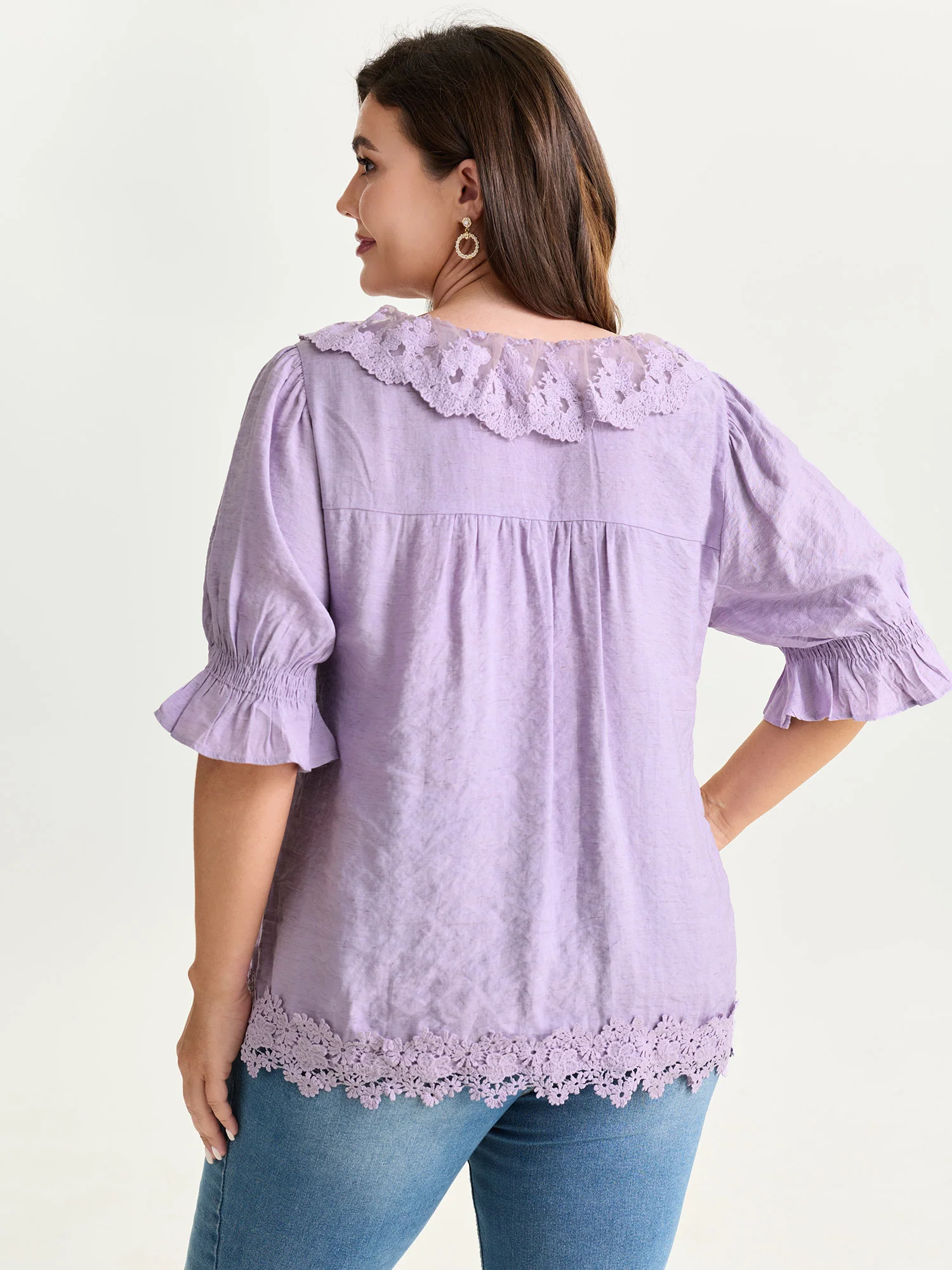 Ruffled Lace Neckline Button-Down Blouse - Image 4