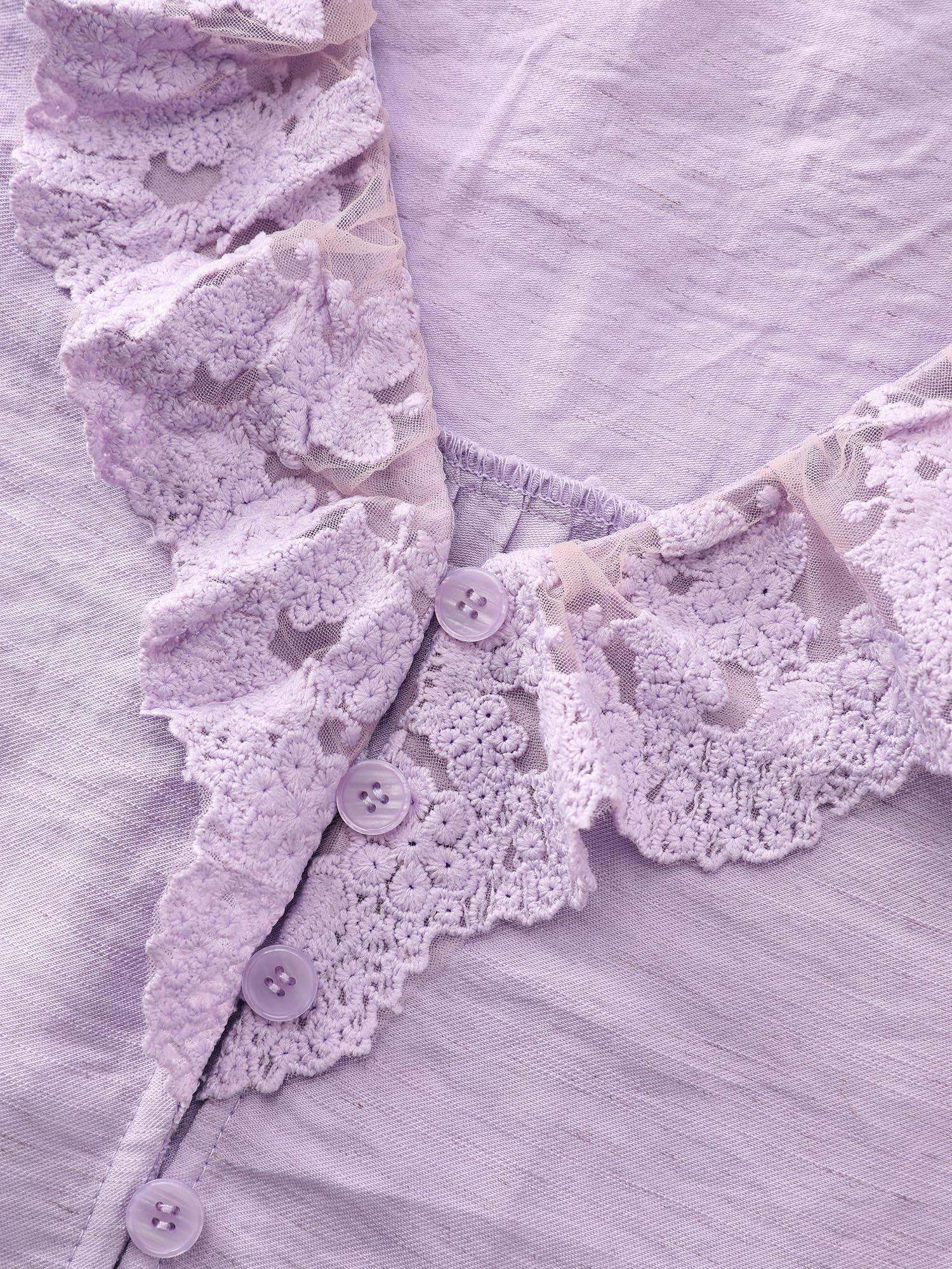 Ruffled Lace Neckline Button-Down Blouse - Image 5