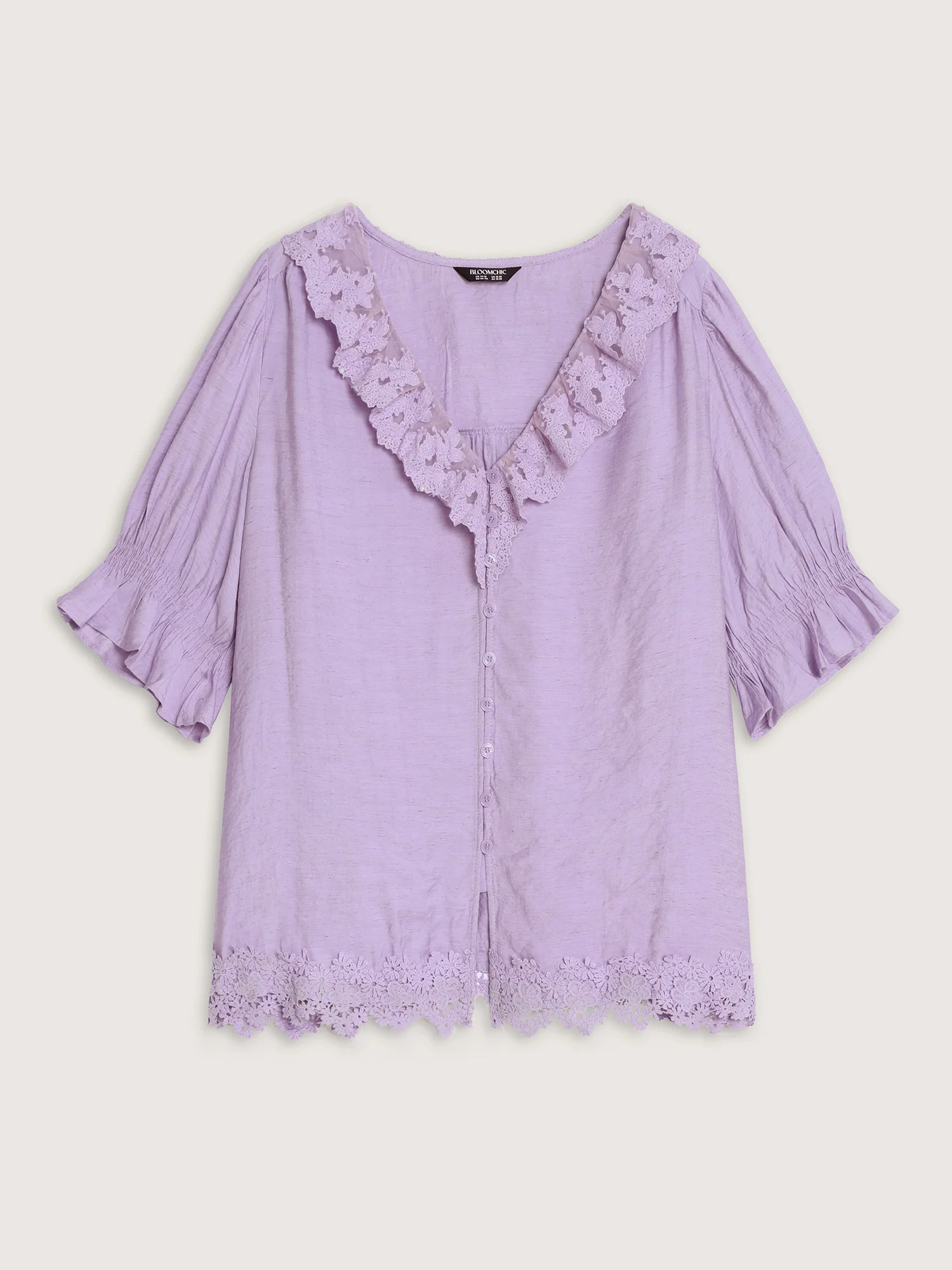 Ruffled Lace Neckline Button-Down Blouse - Image 7