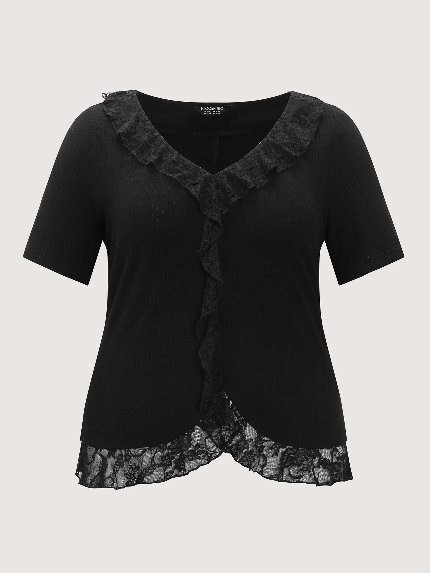 Ruffled Lace Textured Curvy Hem Jersey Top - Image 7