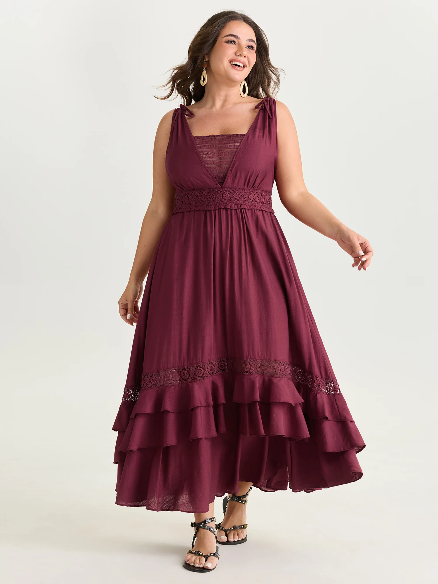 Ruffled Layered Hem Lace Maxi Dress - Image 3