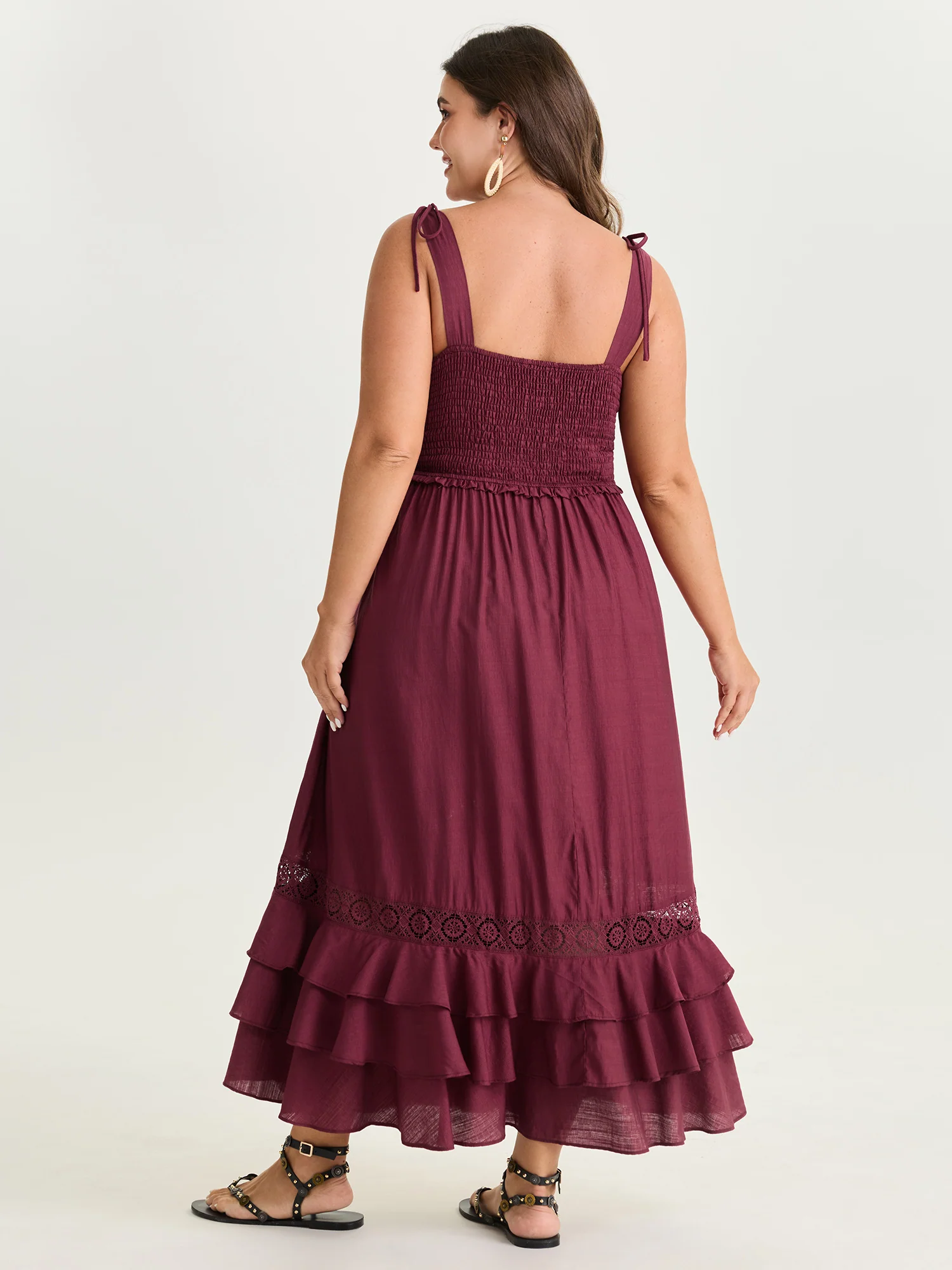 Ruffled Layered Hem Lace Maxi Dress - Image 4