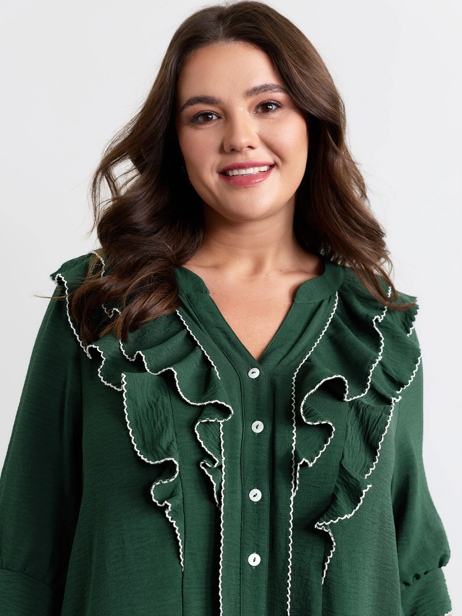 Ruffled Neck Tiered Button Knee-Length Dress - Image 2