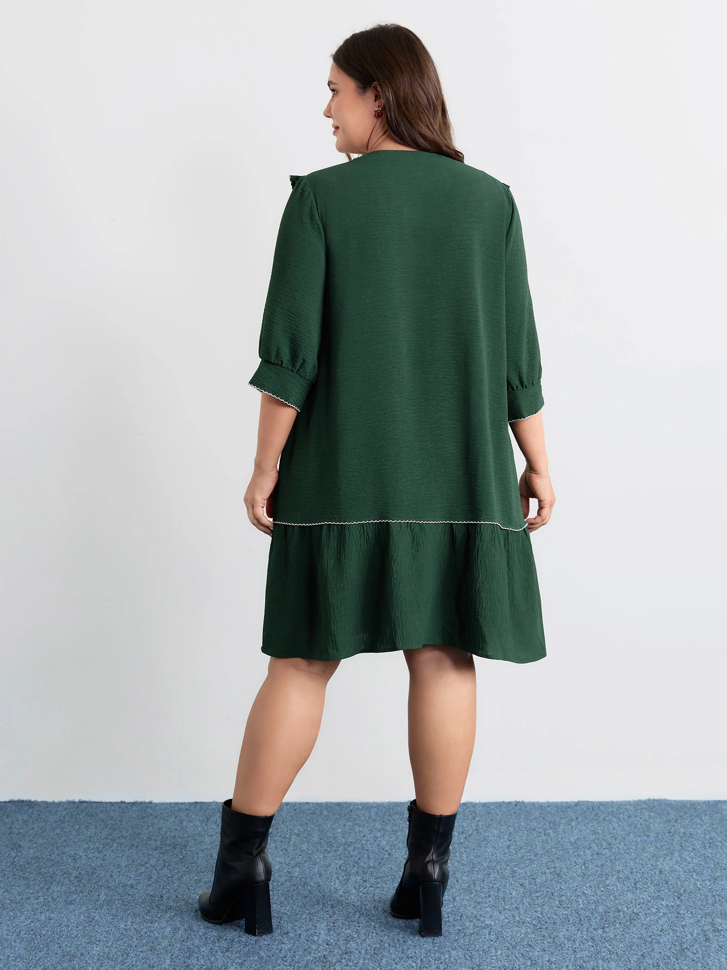 Ruffled Neck Tiered Button Knee-Length Dress - Image 4