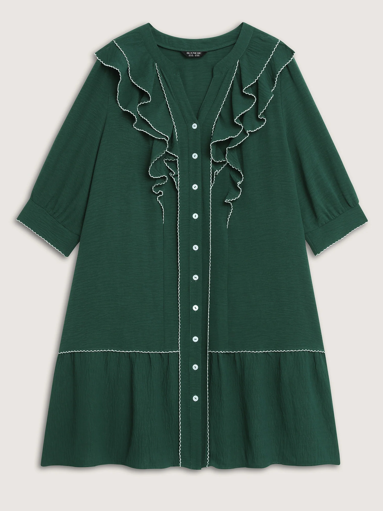 Ruffled Neck Tiered Button Knee-Length Dress - Image 7
