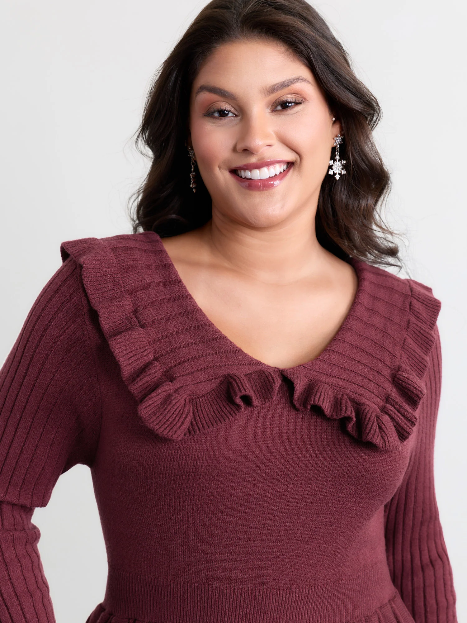 Supersoft Ruffled Neckline Cinched-Waist Sweater Dress - Image 2