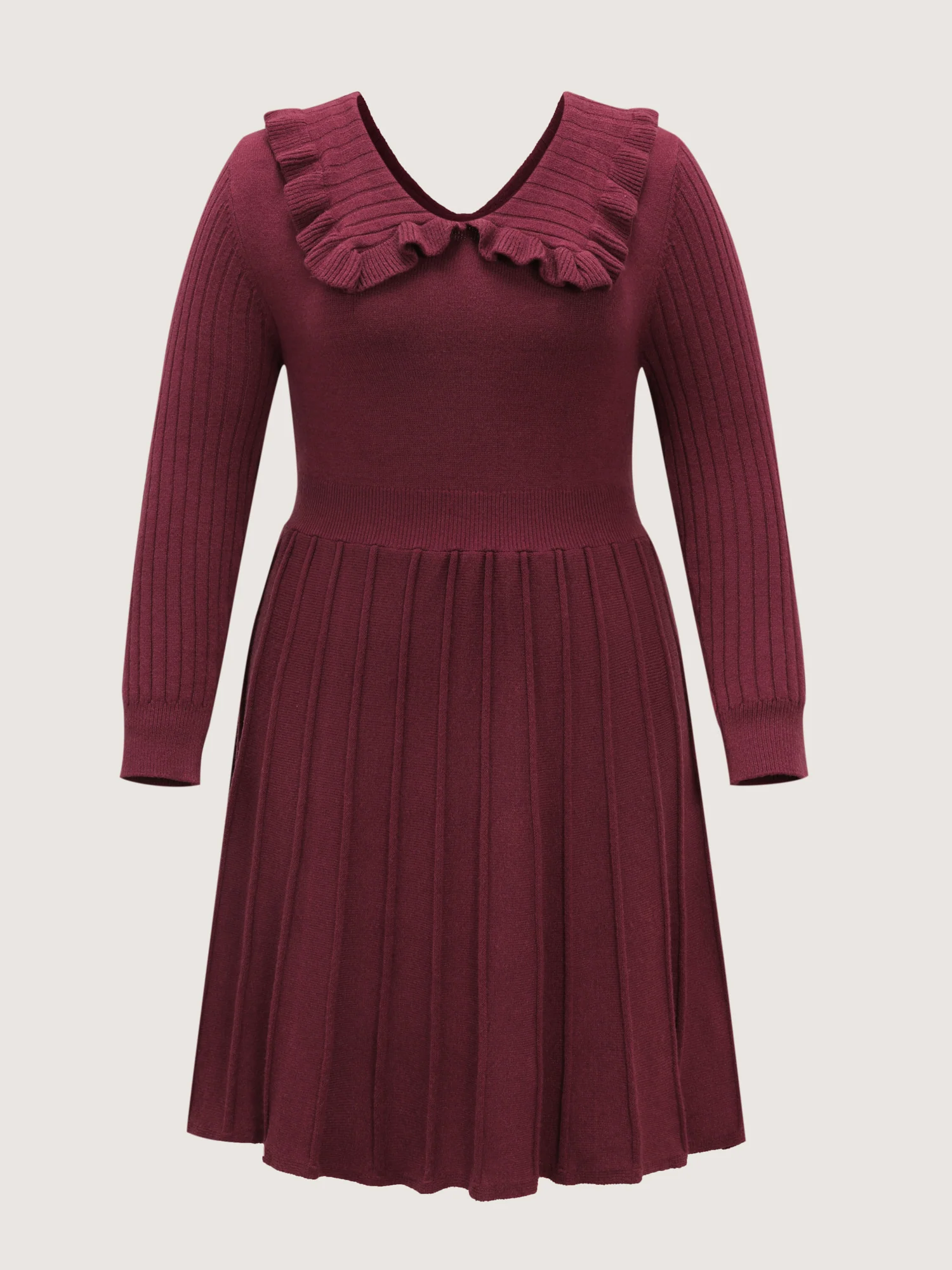 Supersoft Ruffled Neckline Cinched-Waist Sweater Dress - Image 5