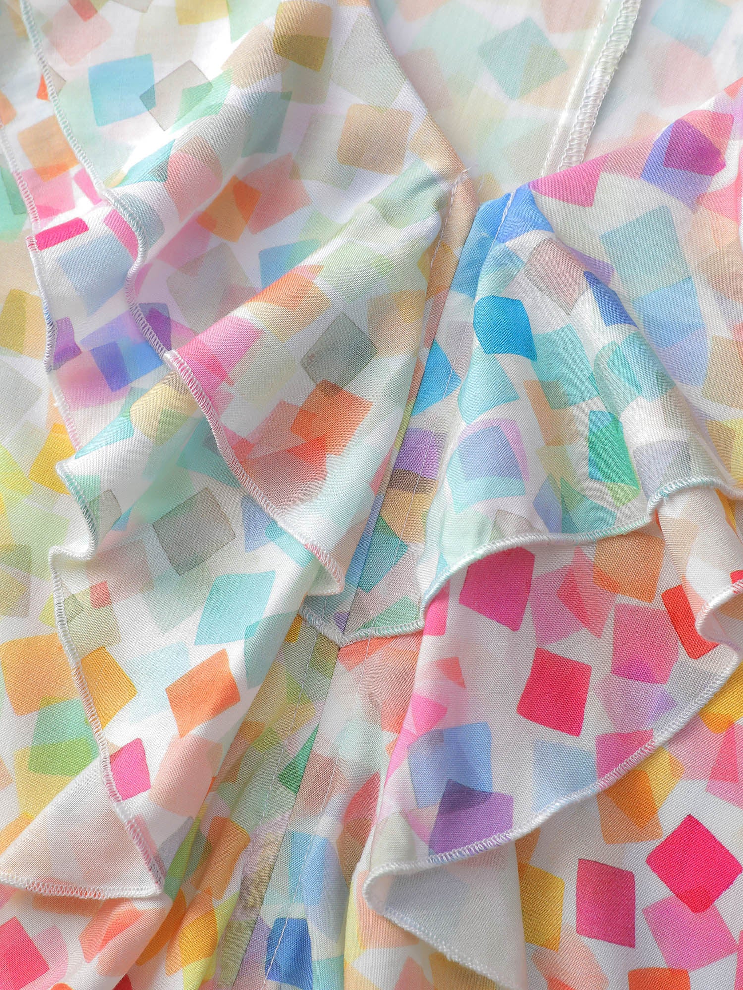 Ruffled Neckline Colorful Geometric Rayon Blouse - Image 5