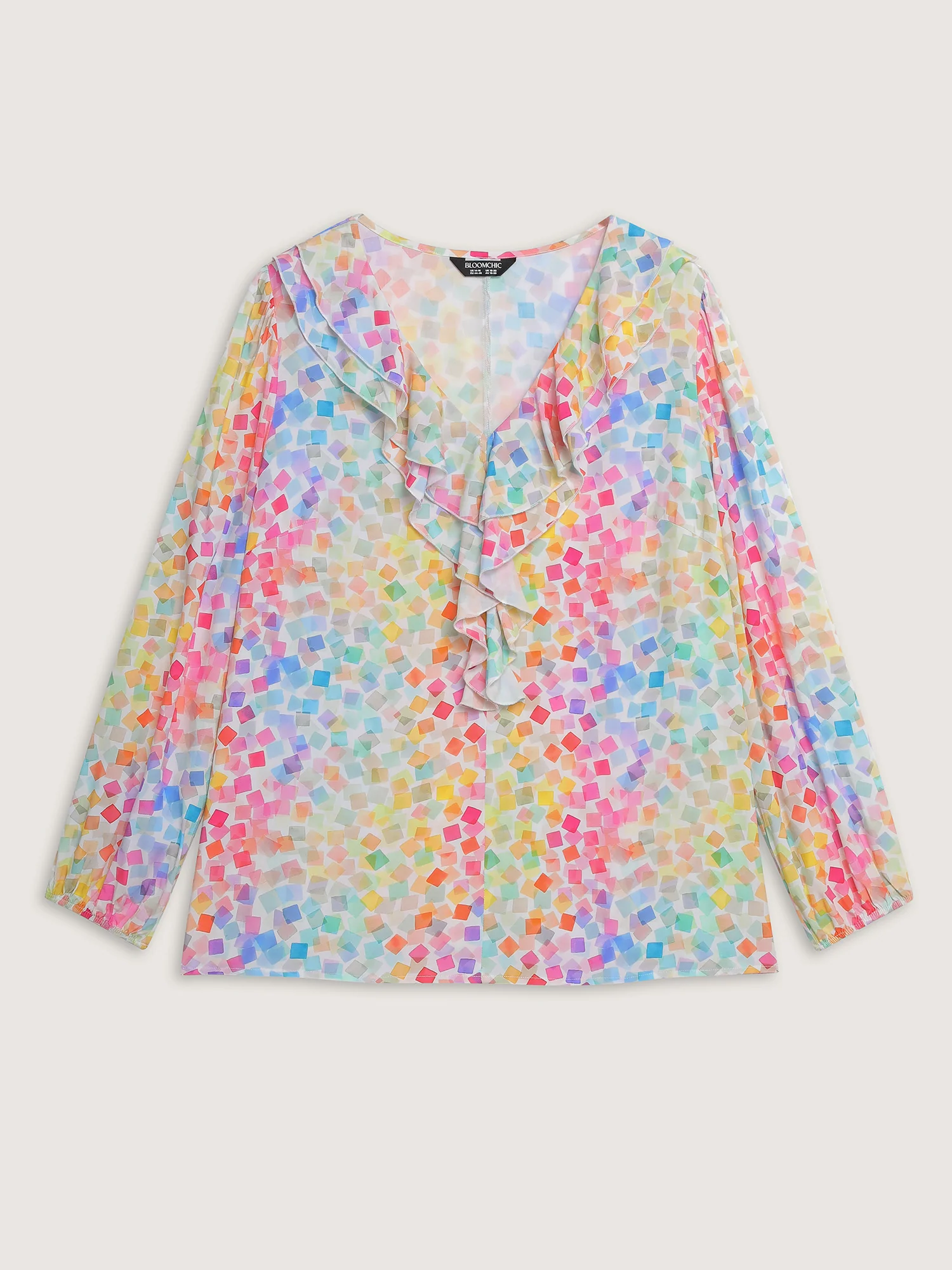 Ruffled Neckline Colorful Geometric Rayon Blouse - Image 7