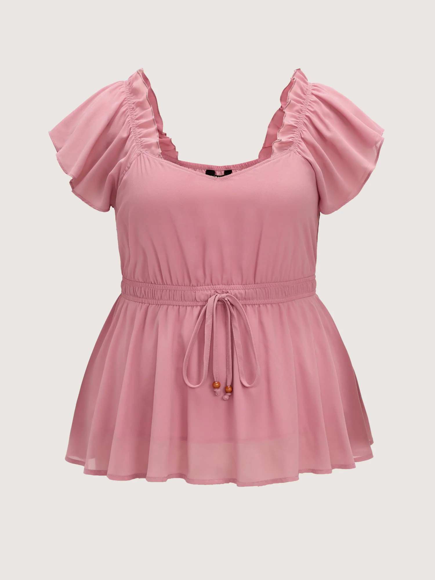 Ruffled Neckline Drawstring Shirred Waistline Blouse - Image 7