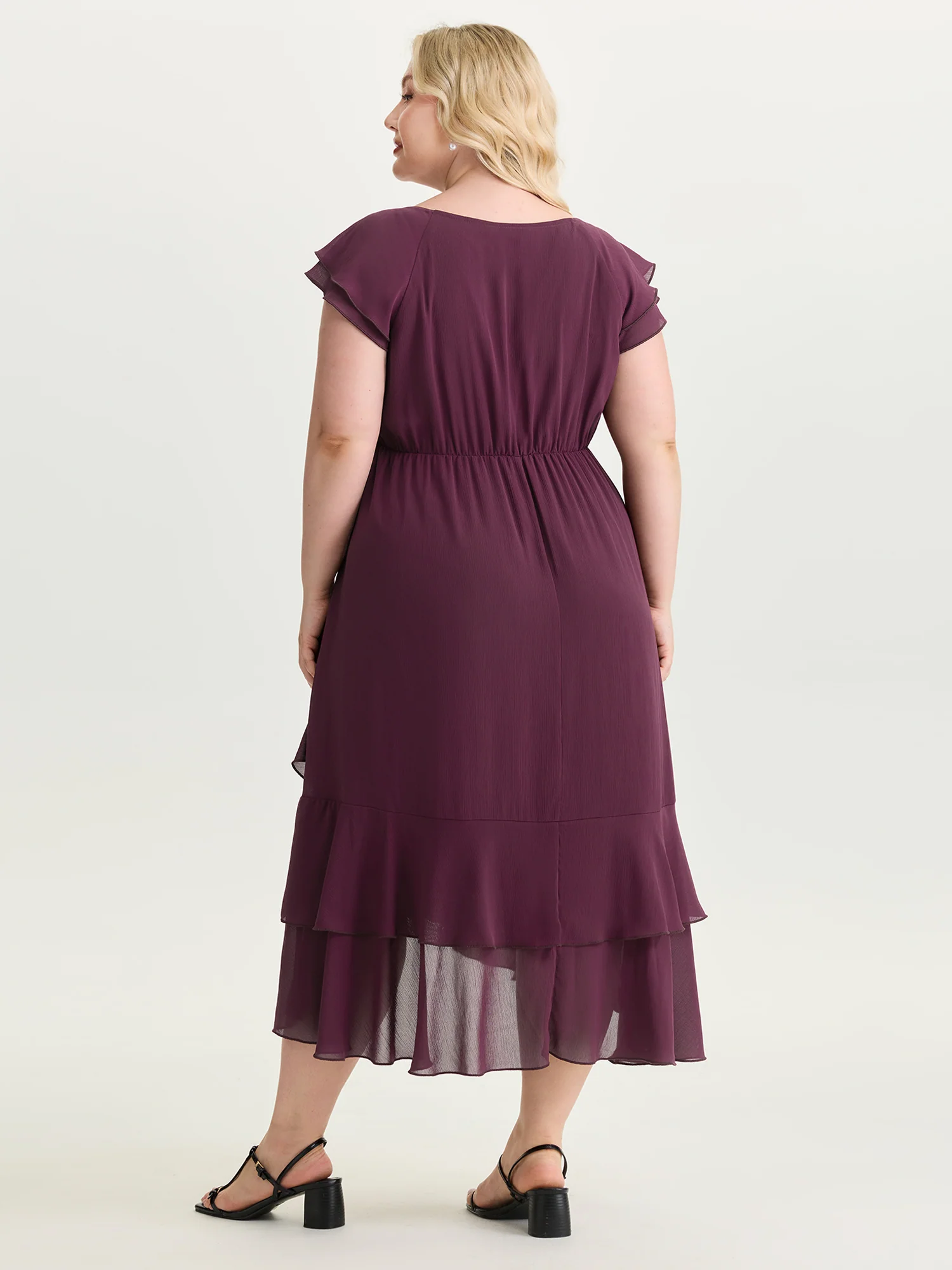 Ruffled Neckline Layered Hem Midi Dress - Image 4
