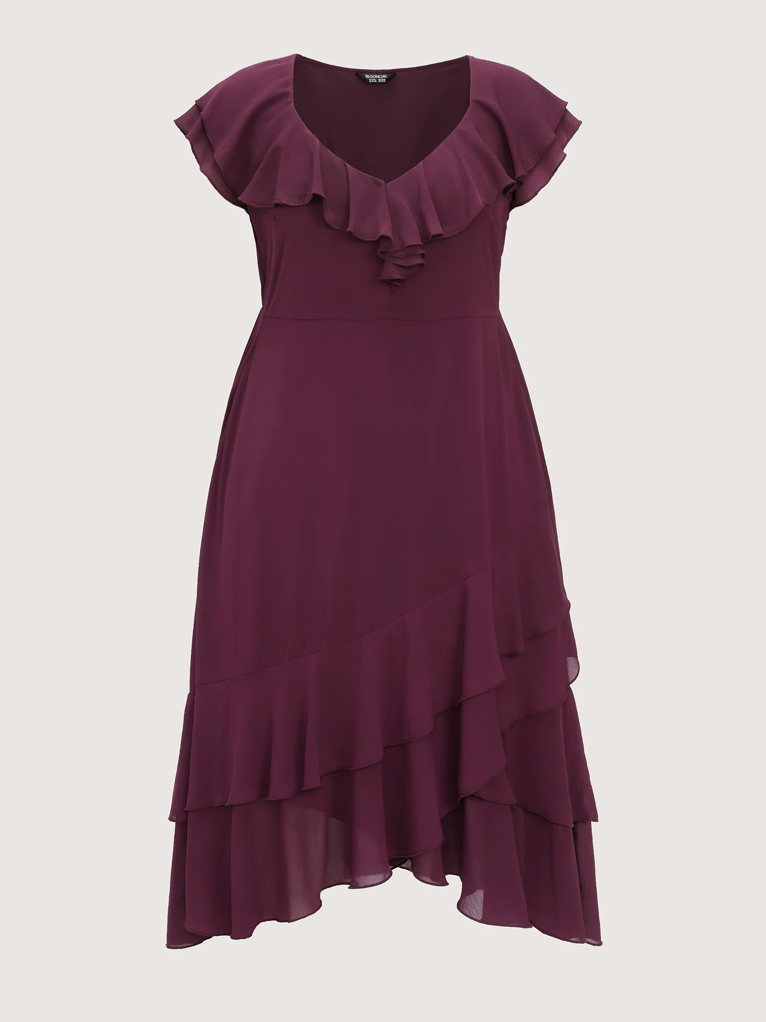 Ruffled Neckline Layered Hem Midi Dress - Image 7
