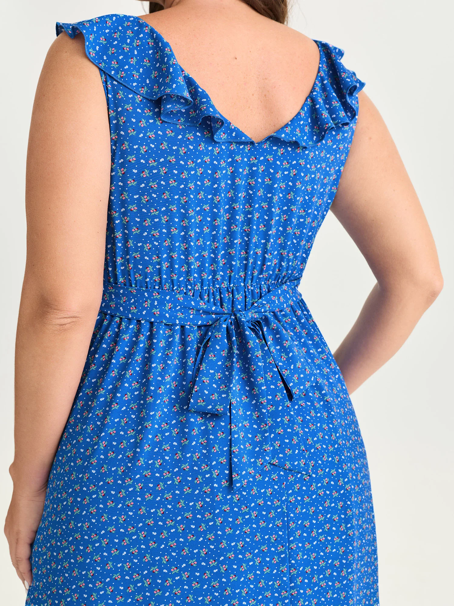 Ruffled Neckline Micro Floral Print Midi Dress - Image 2