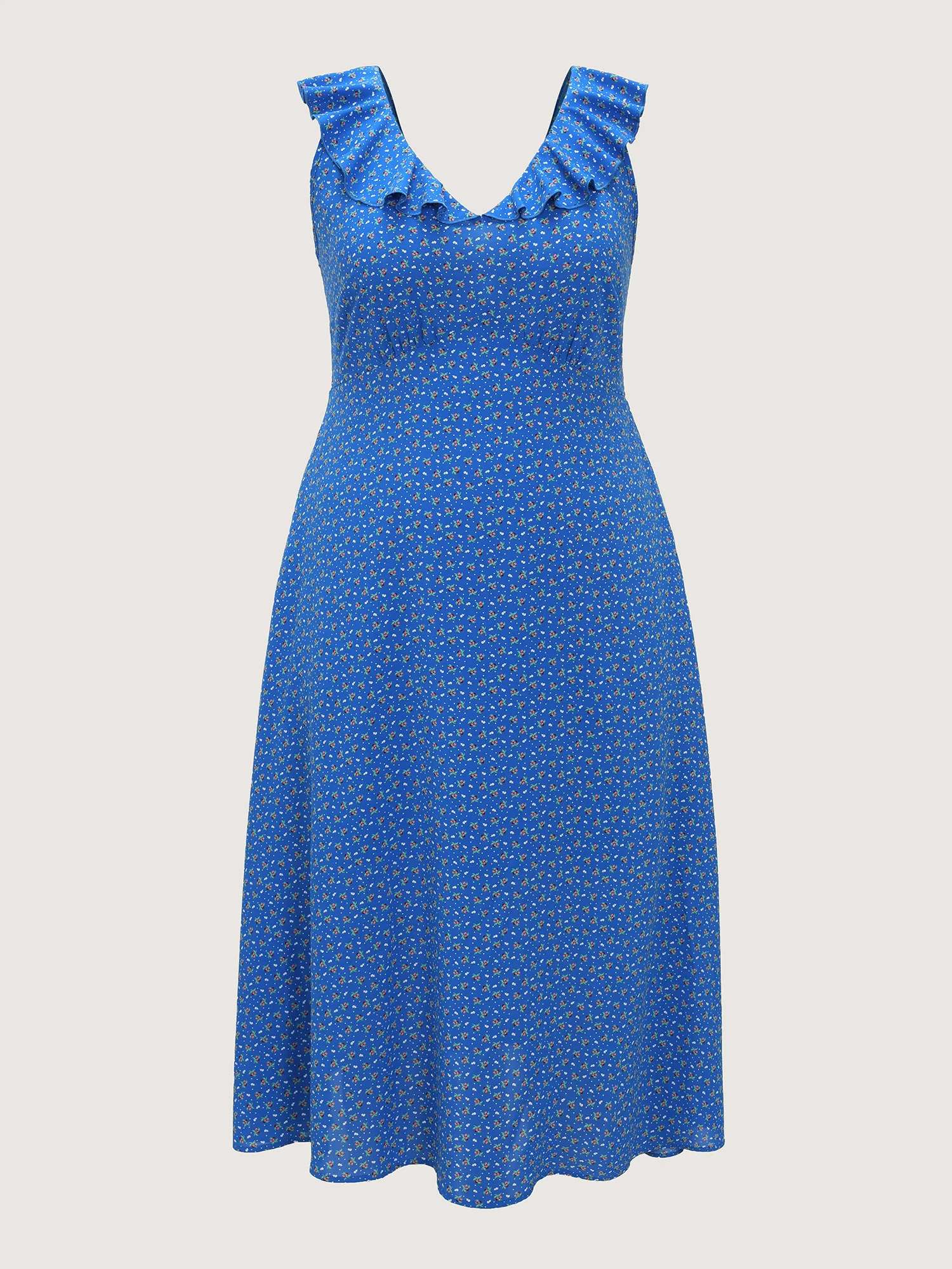 Ruffled Neckline Micro Floral Print Midi Dress - Image 6