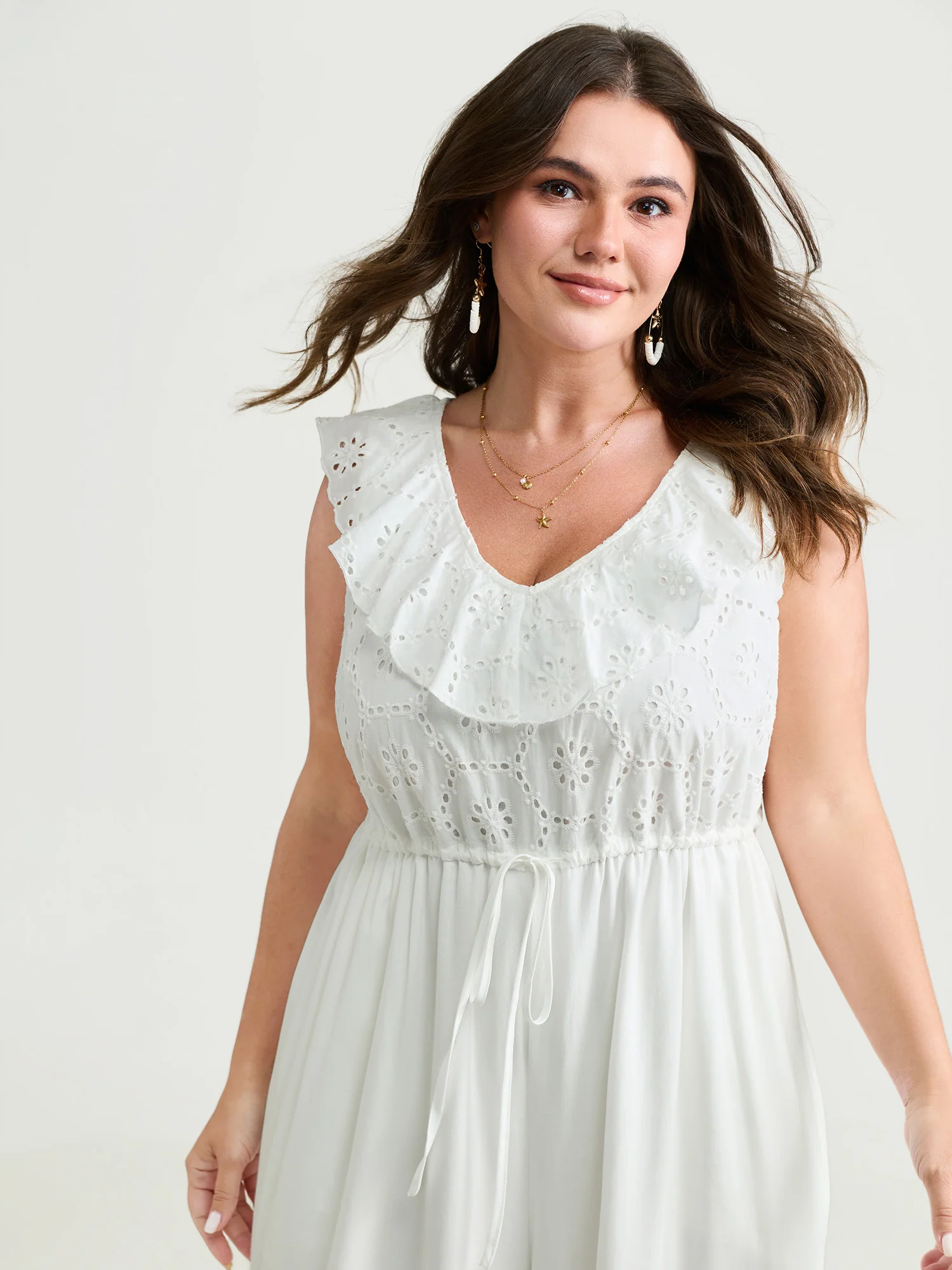 Ruffled Neckline Open Back-Tie Jumpsuit - Image 2