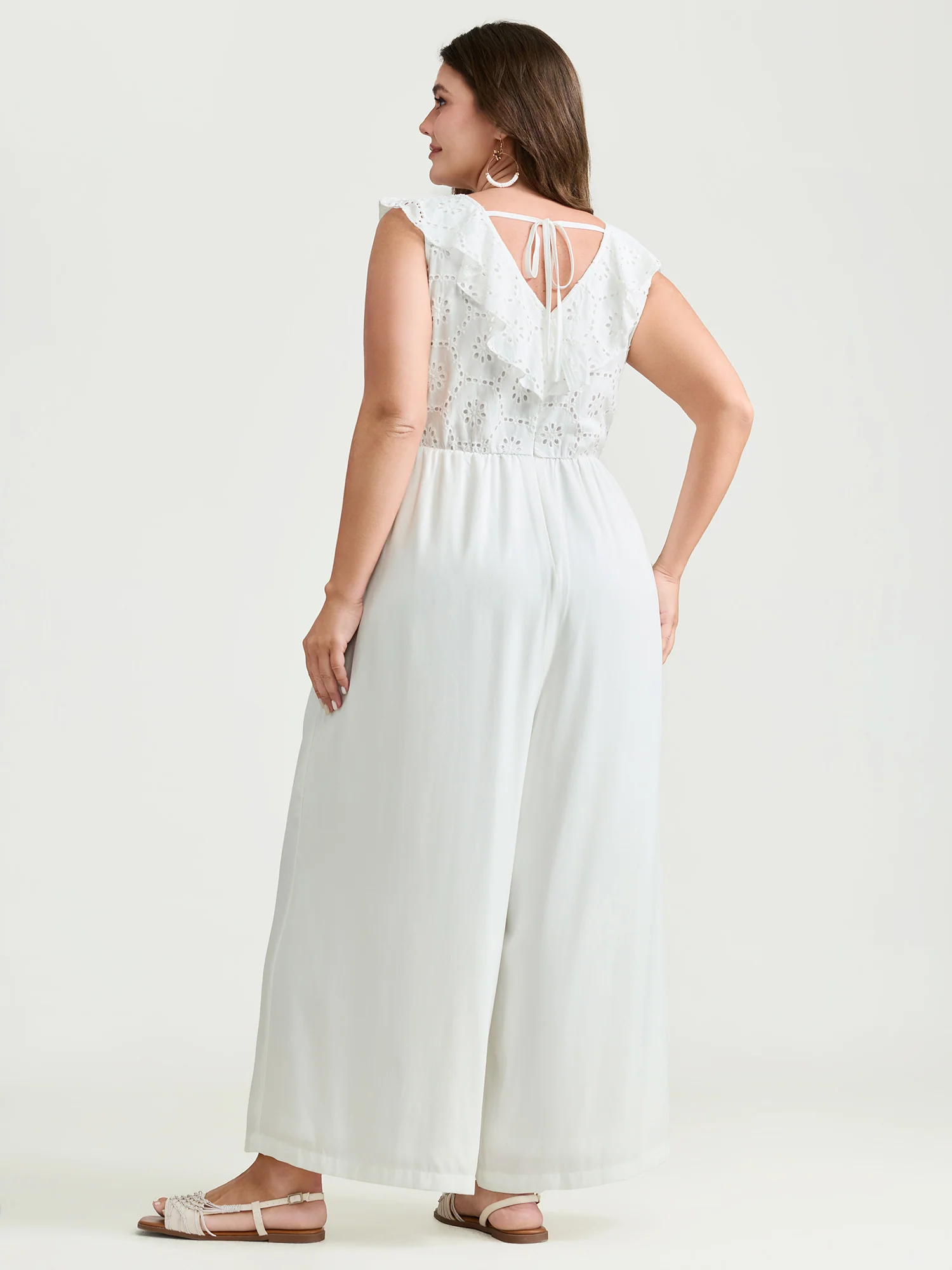 Ruffled Neckline Open Back-Tie Jumpsuit - Image 3
