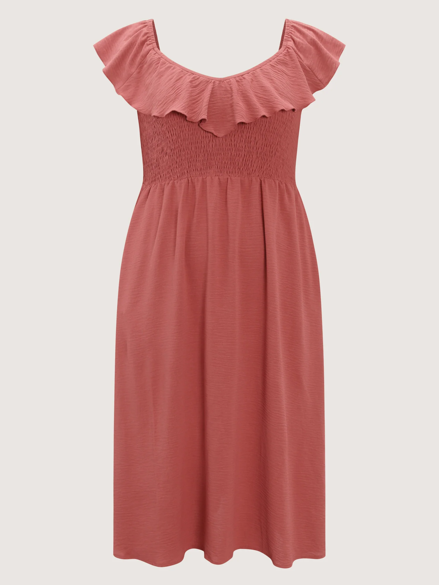 Ruffled Neckline Shirred Flowy Midi Dress - Image 7