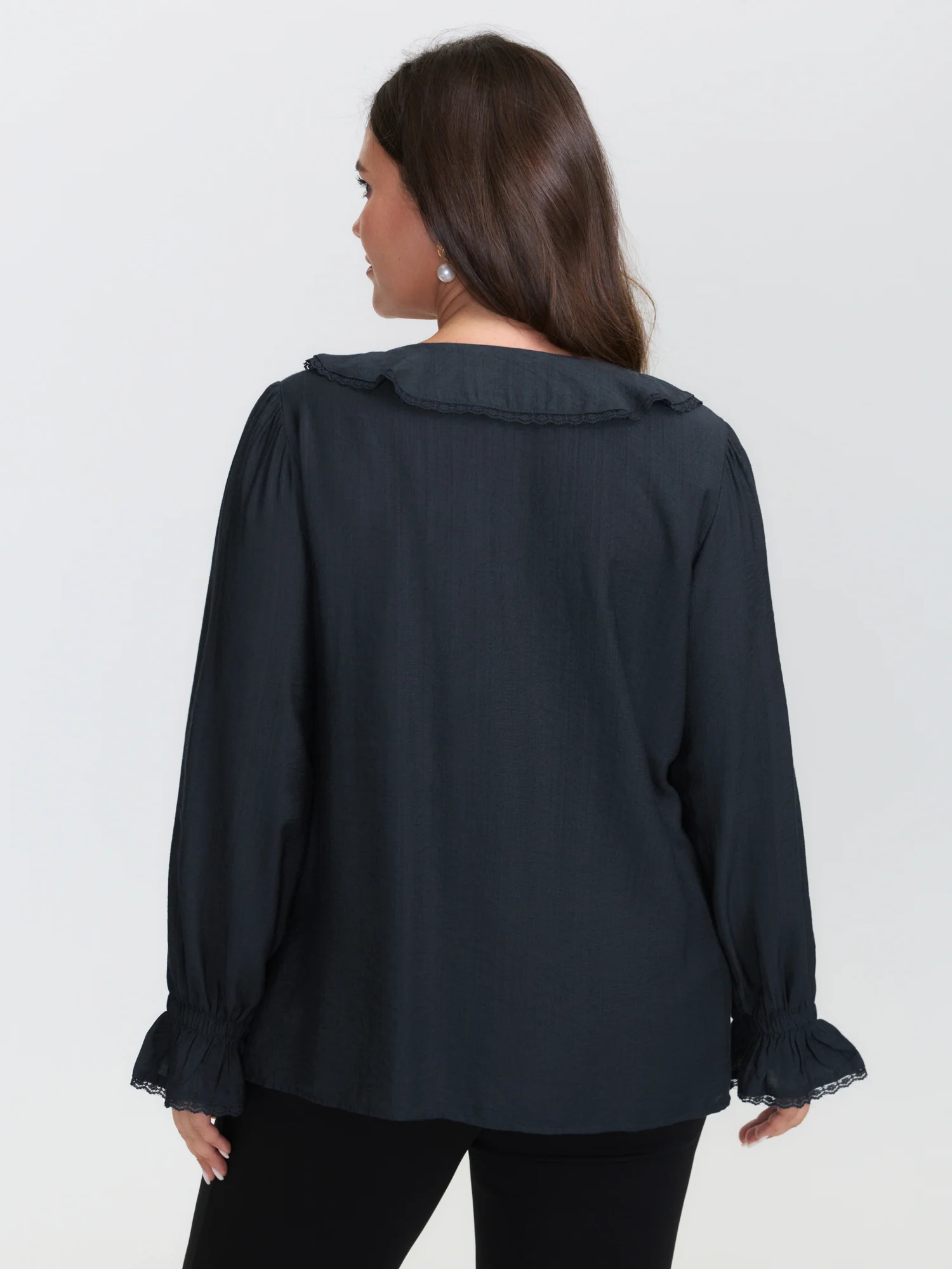 Ruffled Neckline Stretchy Cuffs Blouse - Image 4