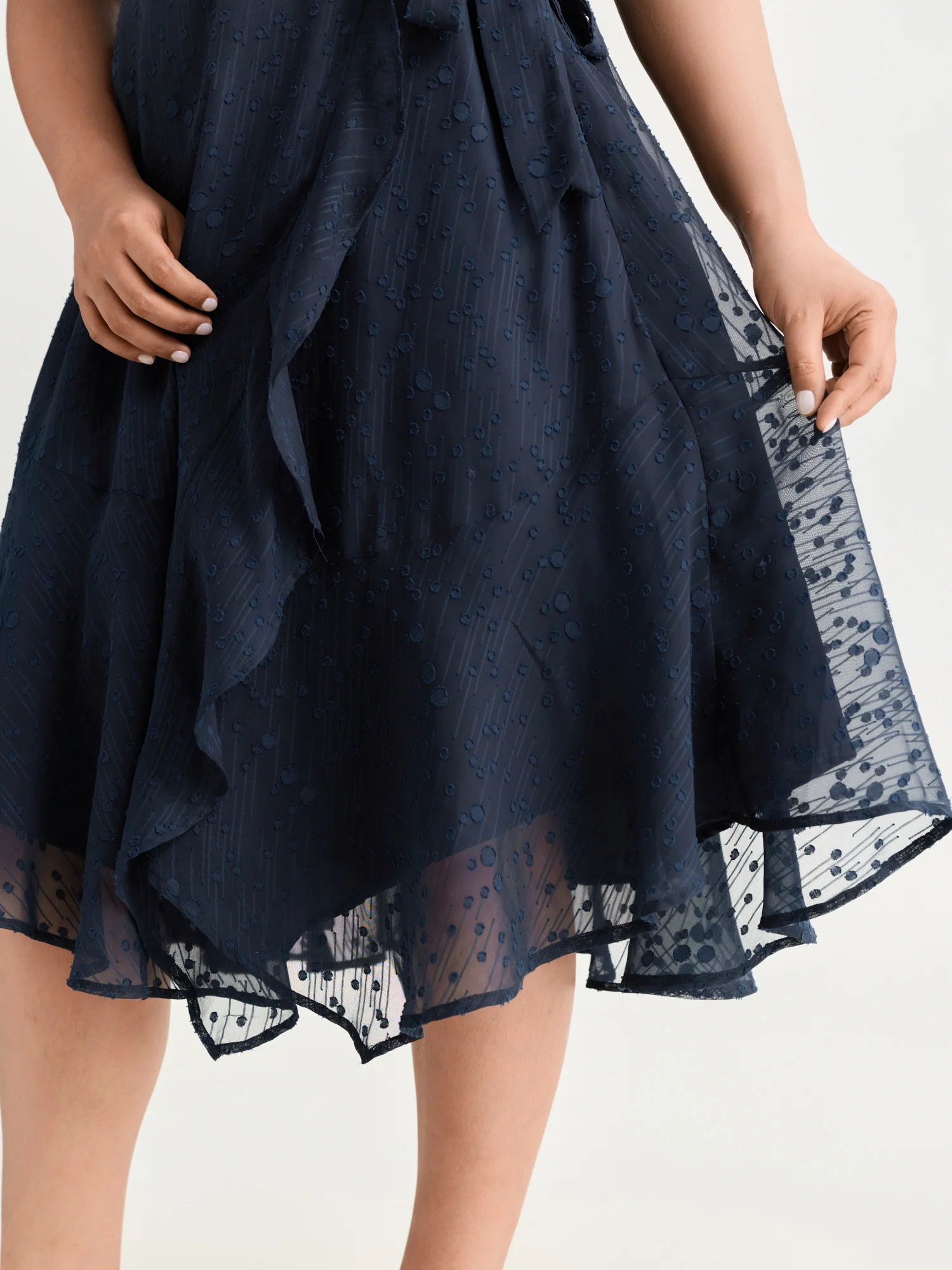 Ruffled Neckline Wrap Sheer Hem Midi Dress - Image 4