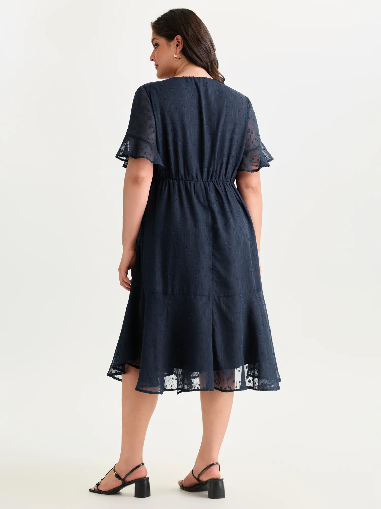 Ruffled Neckline Wrap Sheer Hem Midi Dress - Image 5