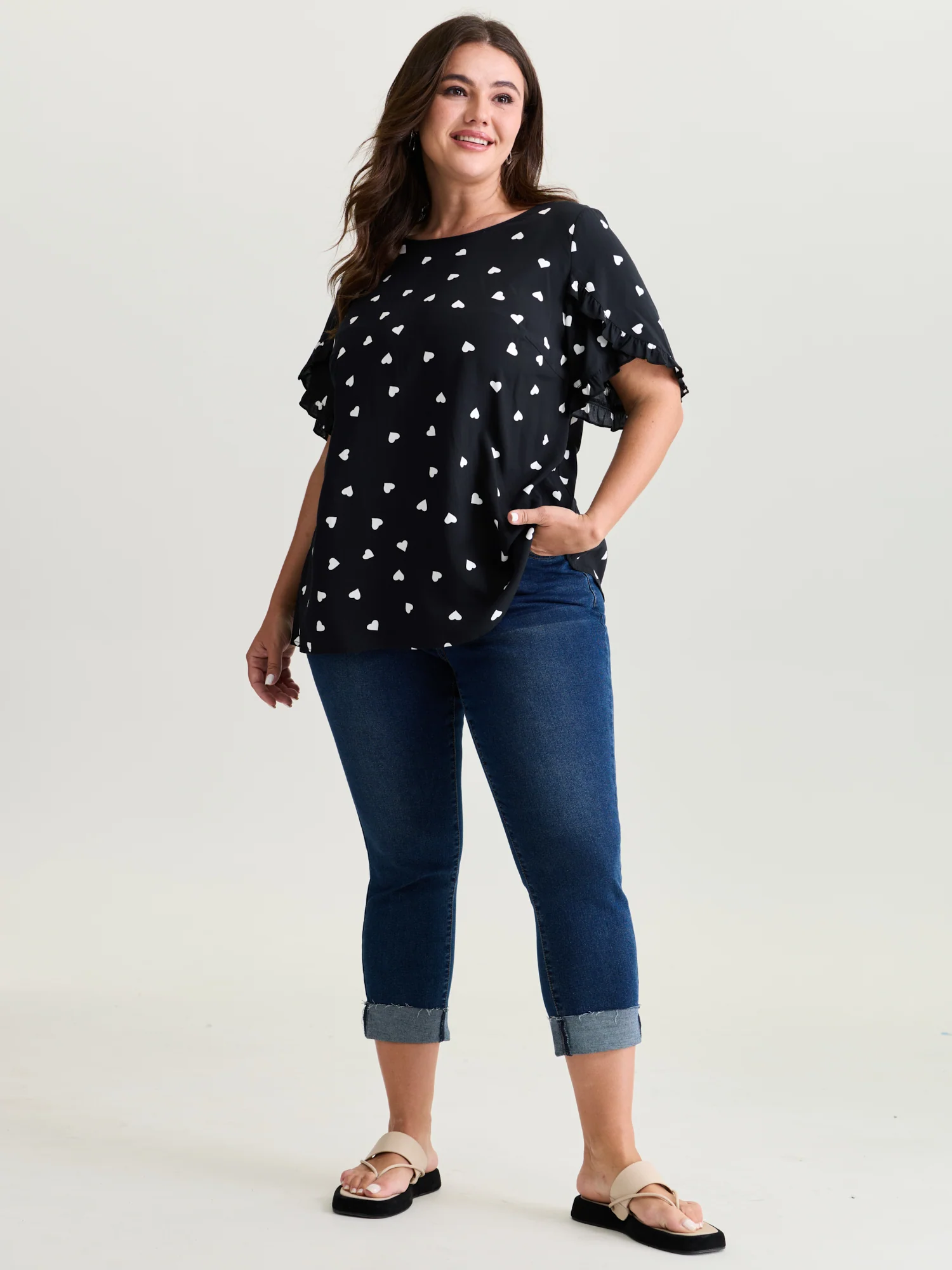 Ruffled Overlap Sleeve Heart Pattern Blouse - Image 10