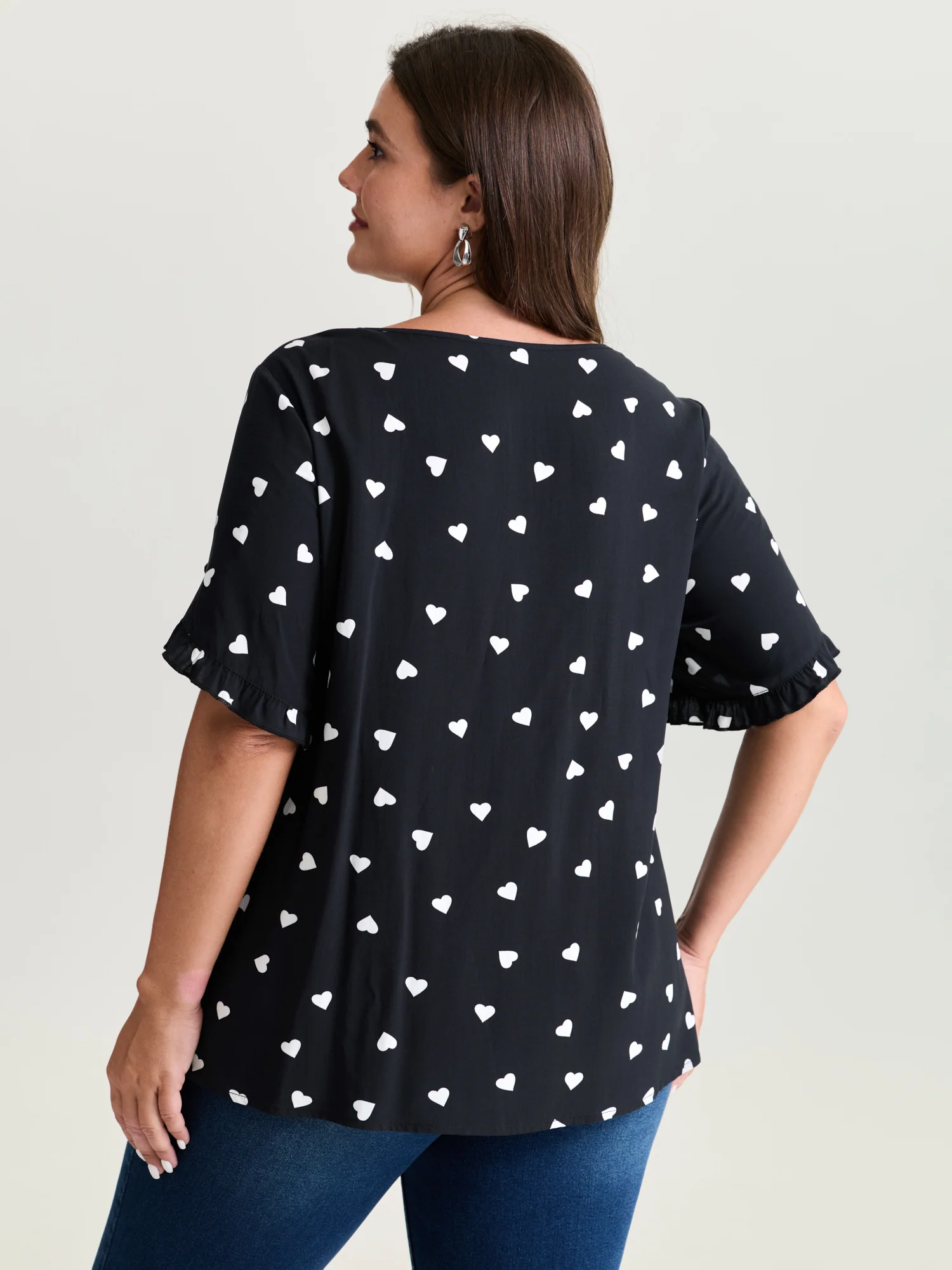 Ruffled Overlap Sleeve Heart Pattern Blouse - Image 11